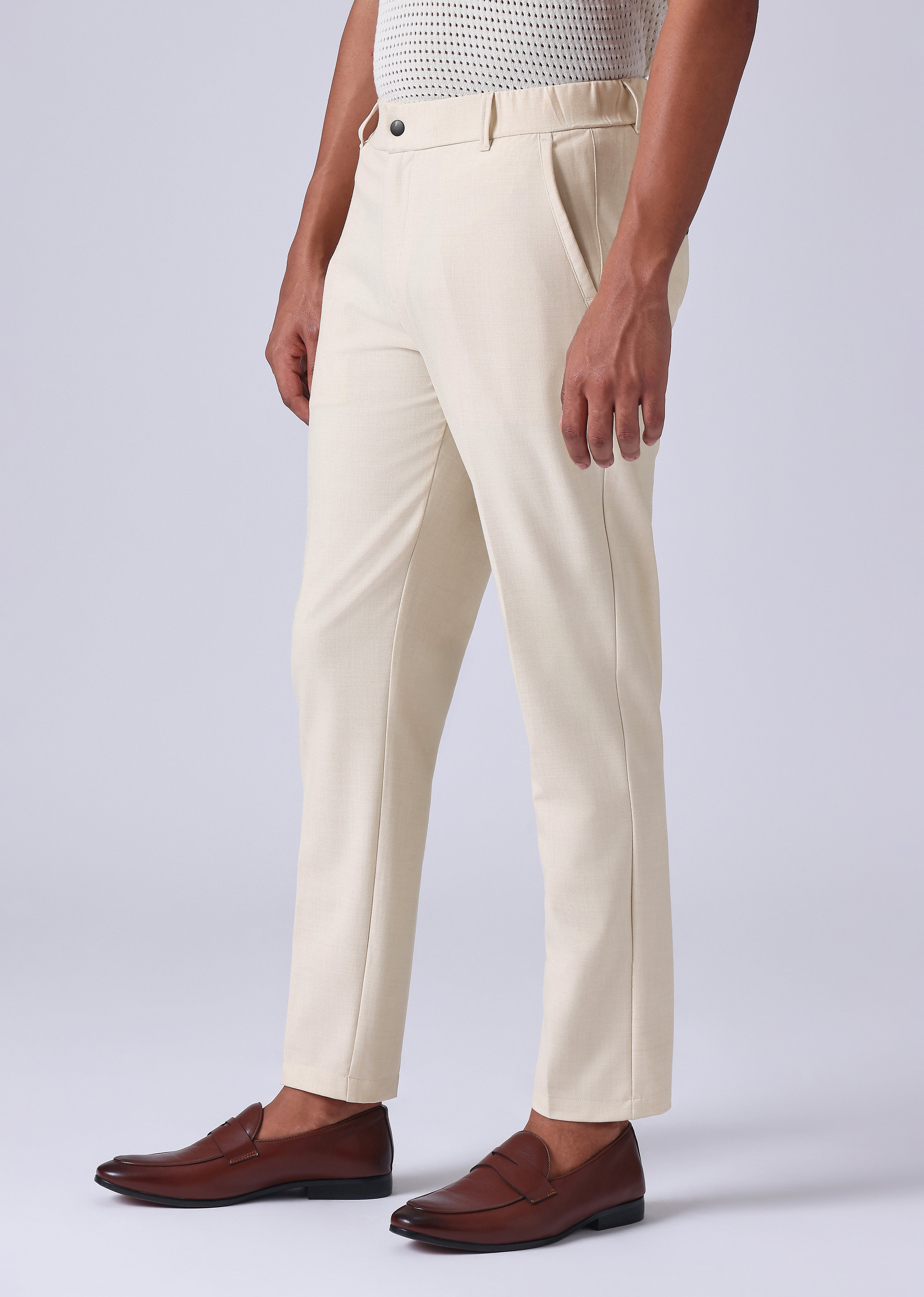 Cream 8 Way Stretch Trousers