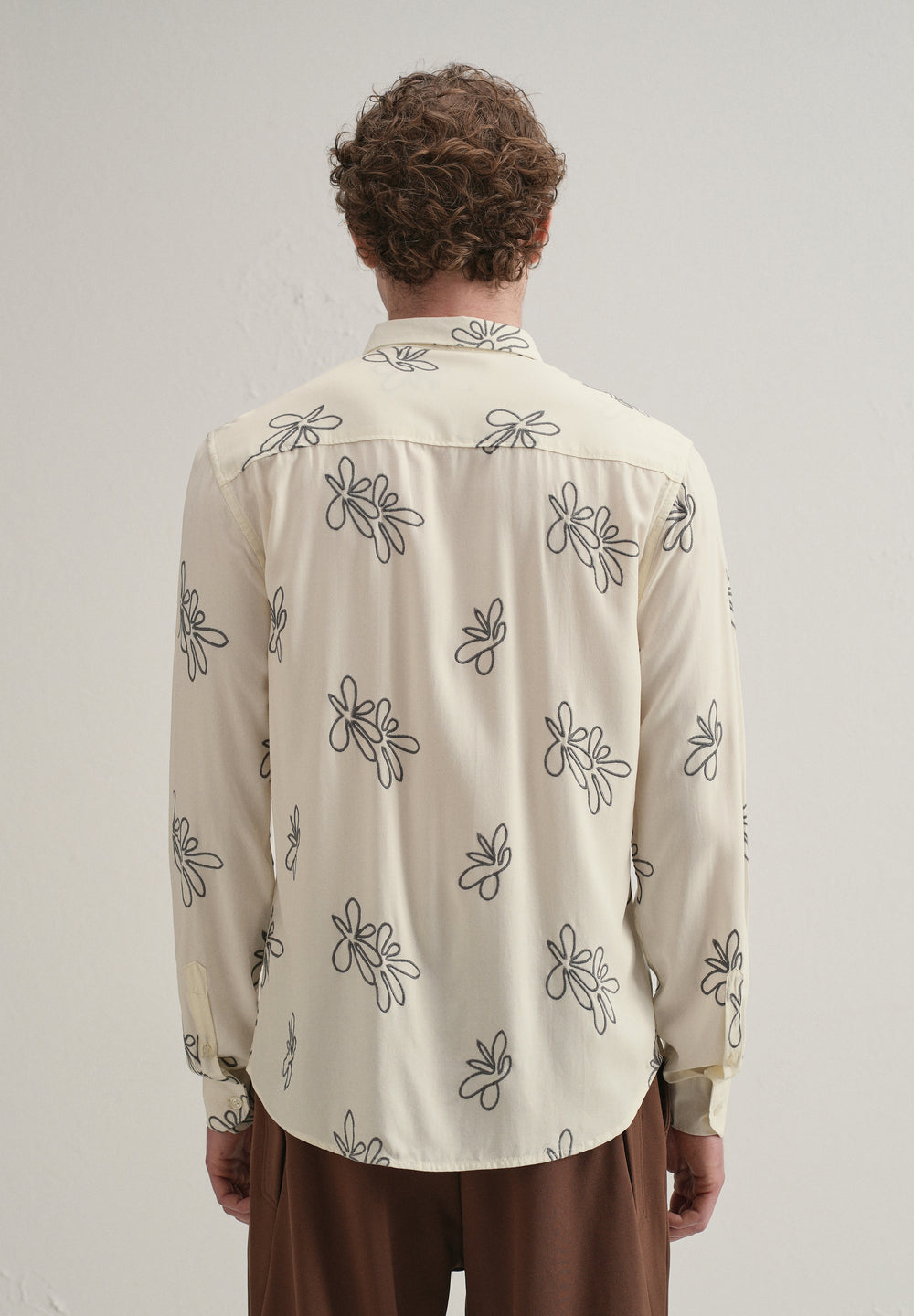 Cream Abstract Floral Embroidery Shirt