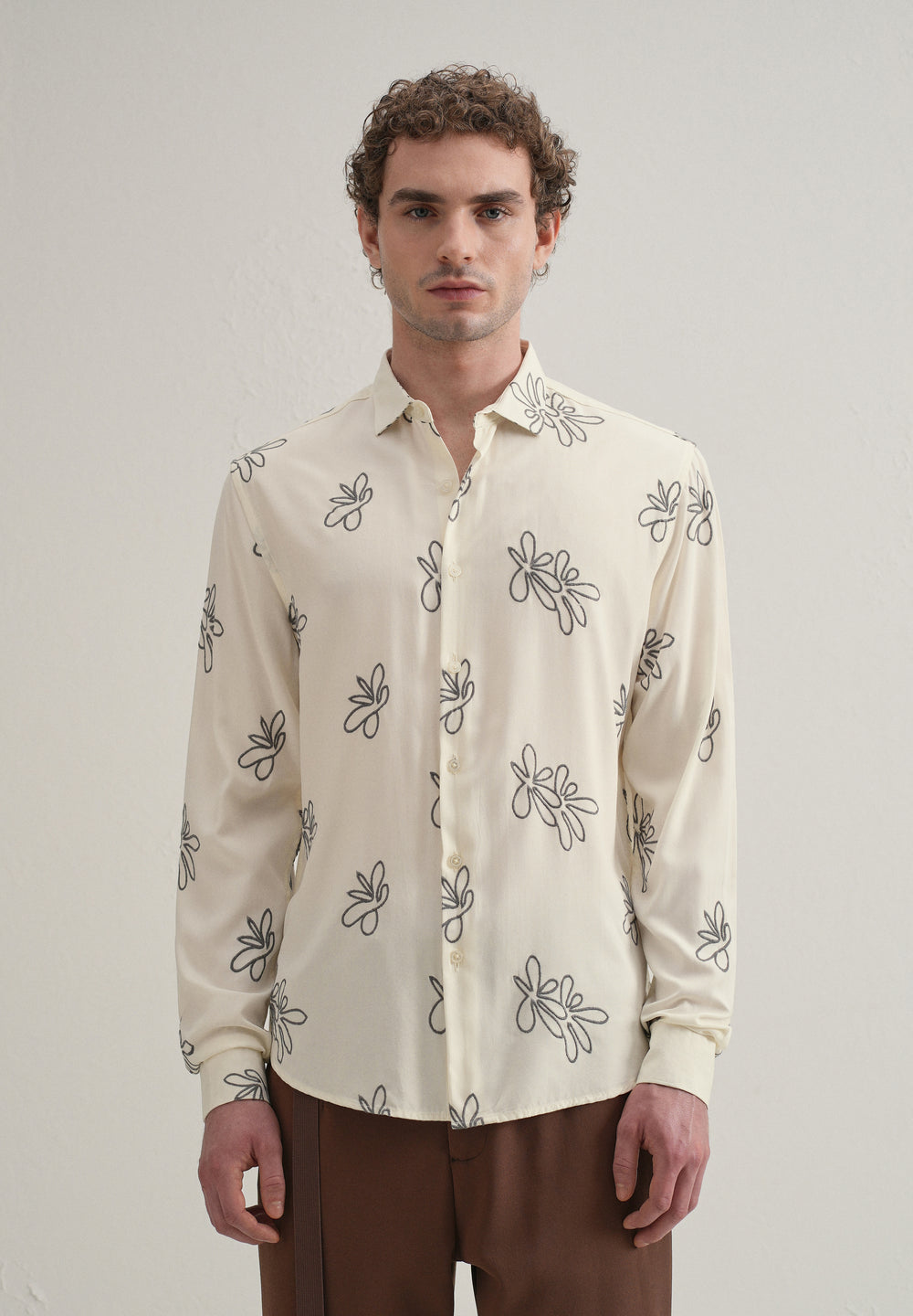 Cream Abstract Floral Embroidery Shirt