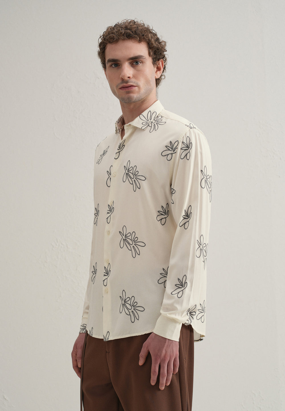 Cream Abstract Floral Embroidery Shirt