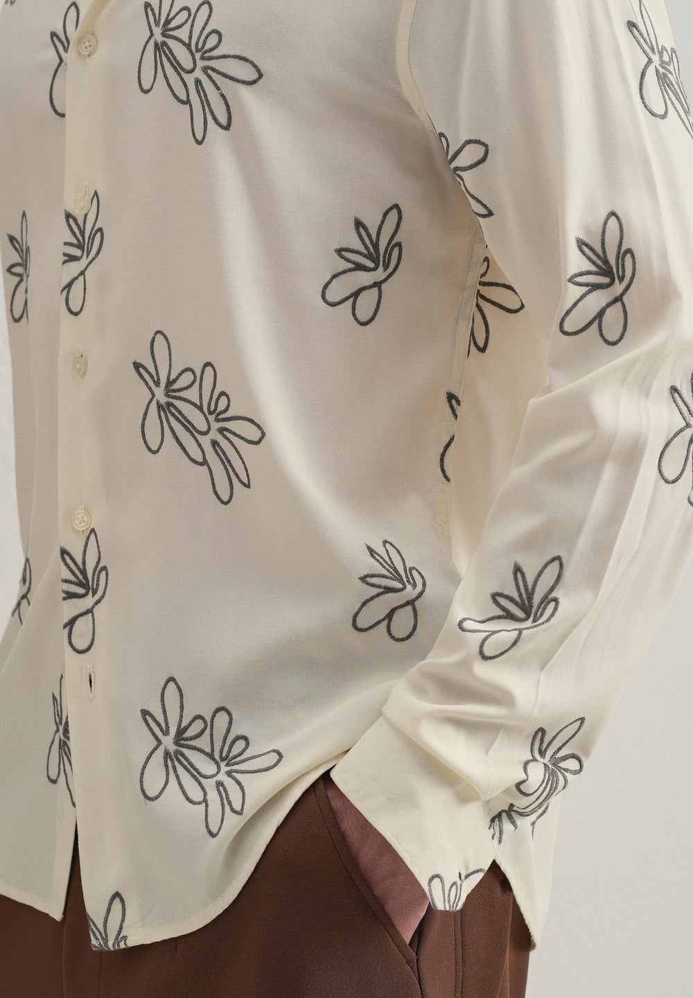 Cream Abstract Floral Embroidery Shirt