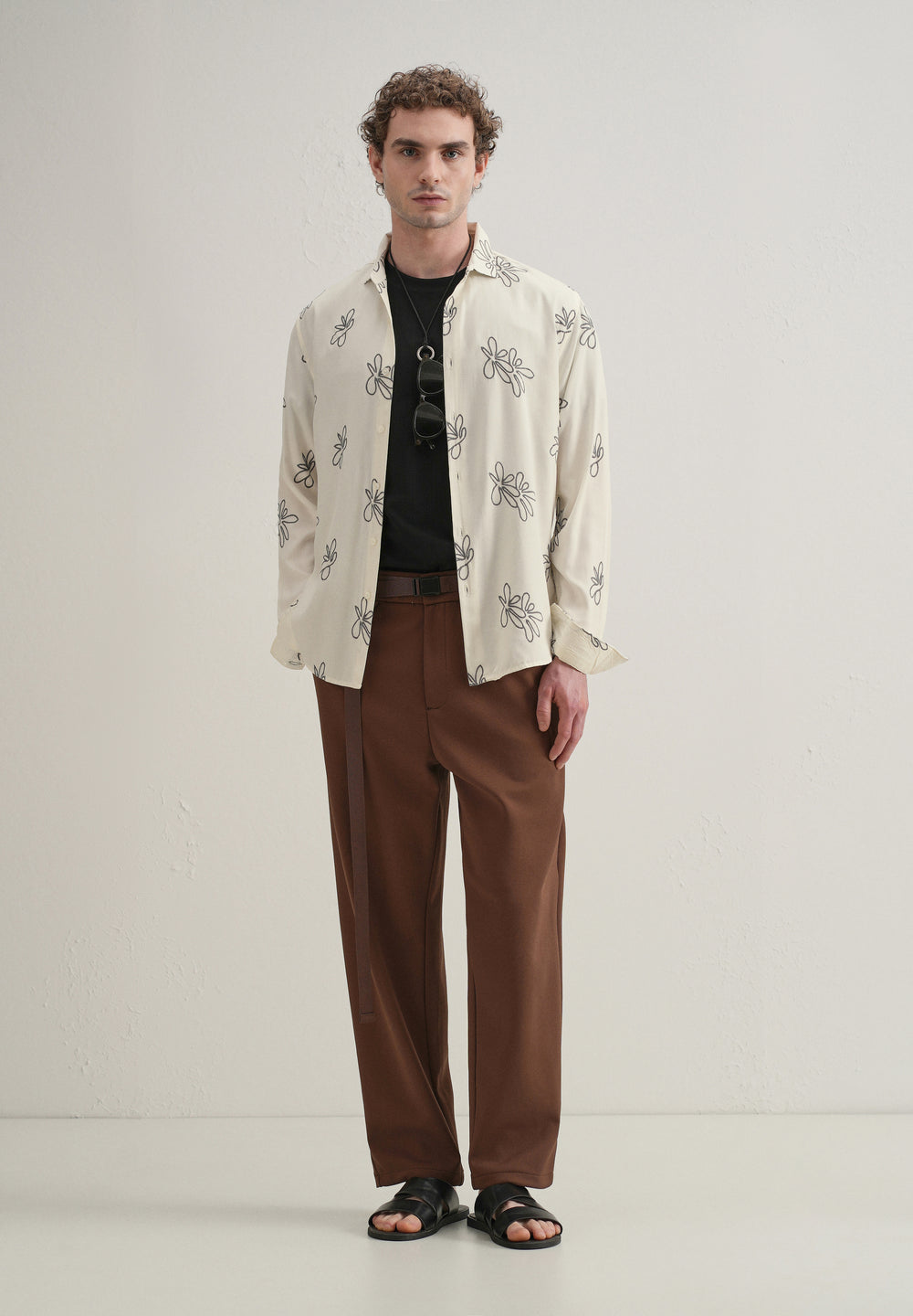 Cream Abstract Floral Embroidery Shirt