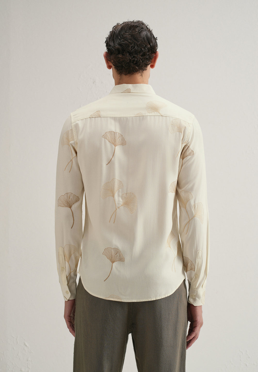 Cream Abstract Leaf Embroidery Shirt