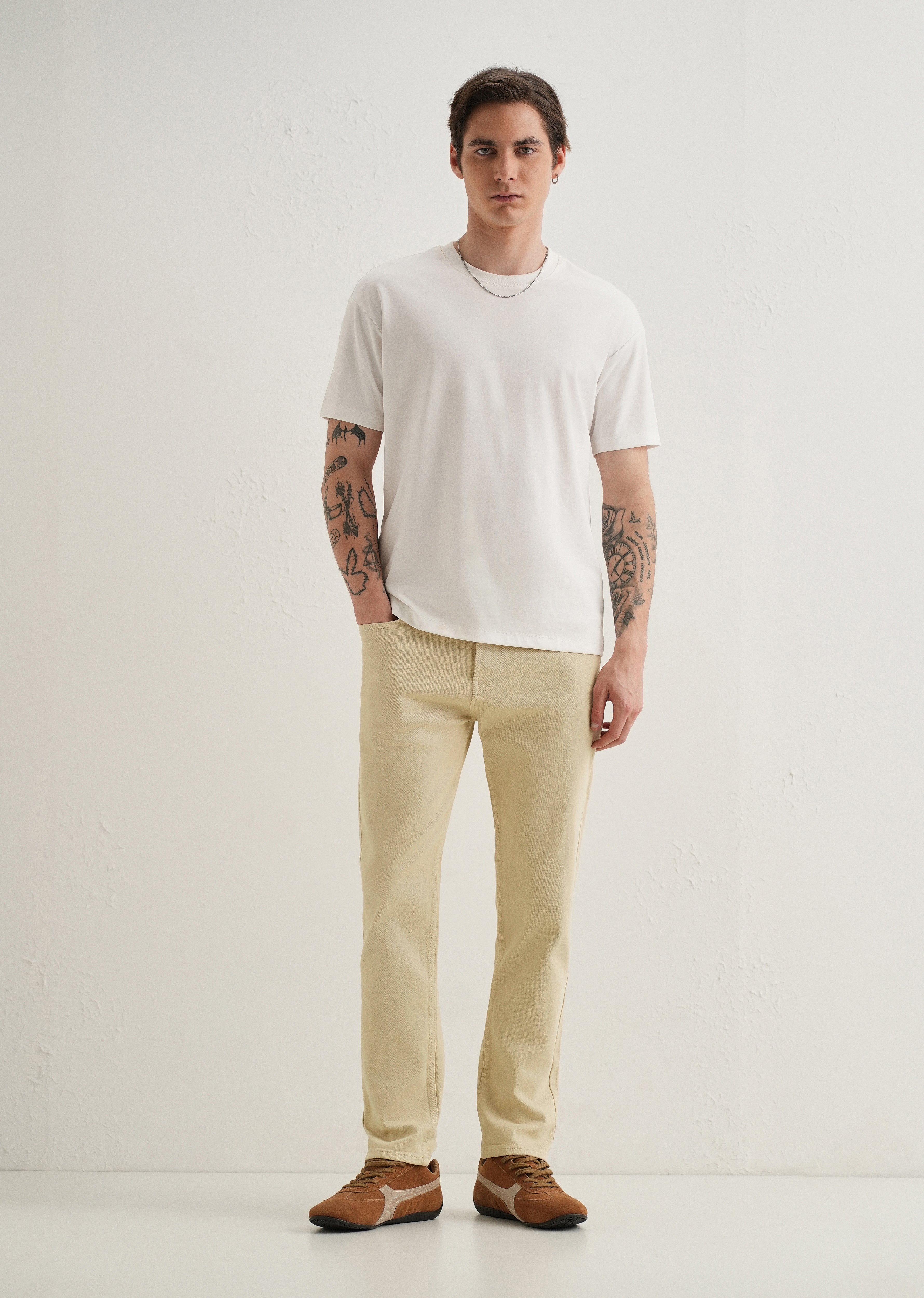 Cream Ankle Slim Fit Denim