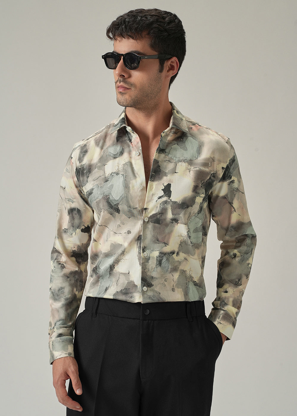 Cream Artistic Camouflage Print Shirt