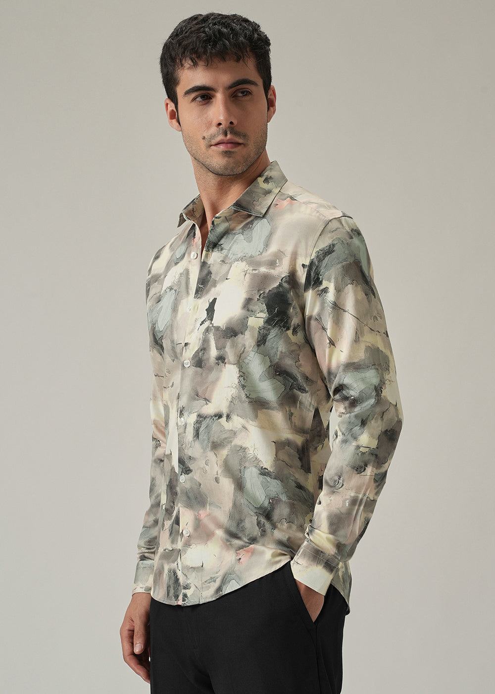 Cream Artistic Camouflage Print Shirt