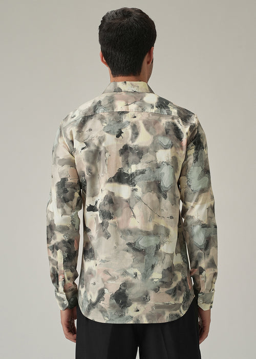 Cream Artistic Camouflage Print Shirt