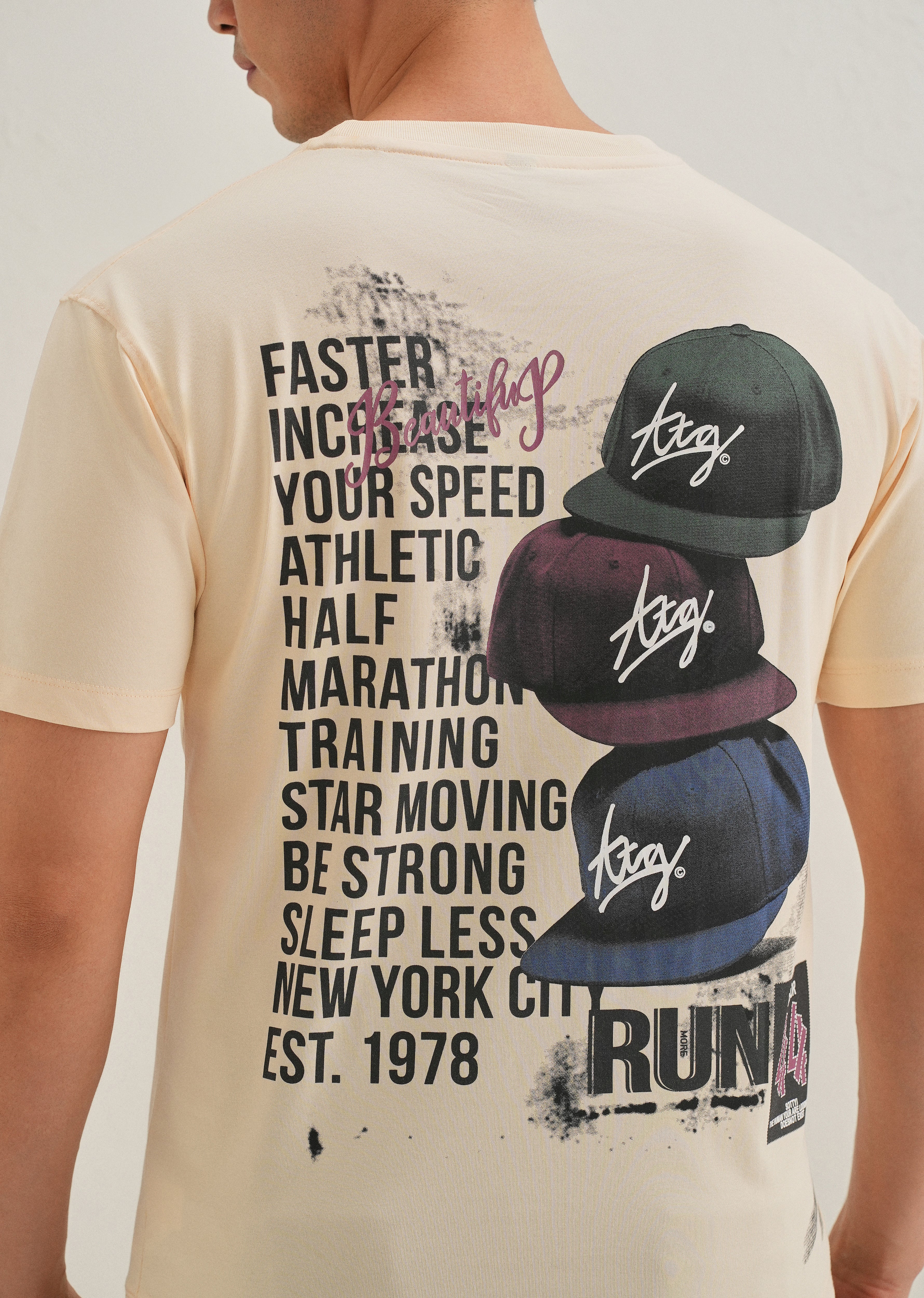 Cream Back Print Regular Fit T-Shirt