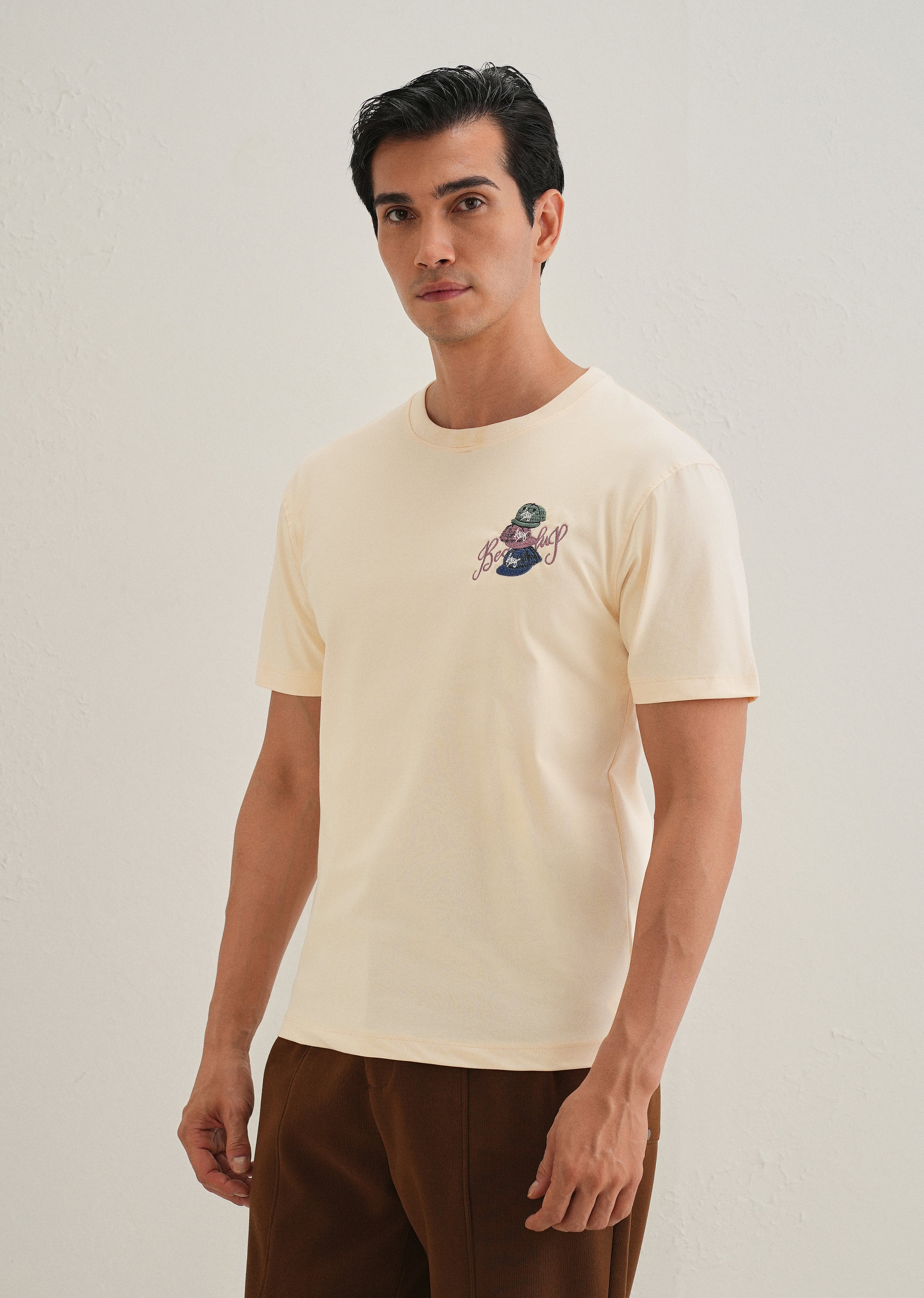 Cream Back Print Regular Fit T-Shirt