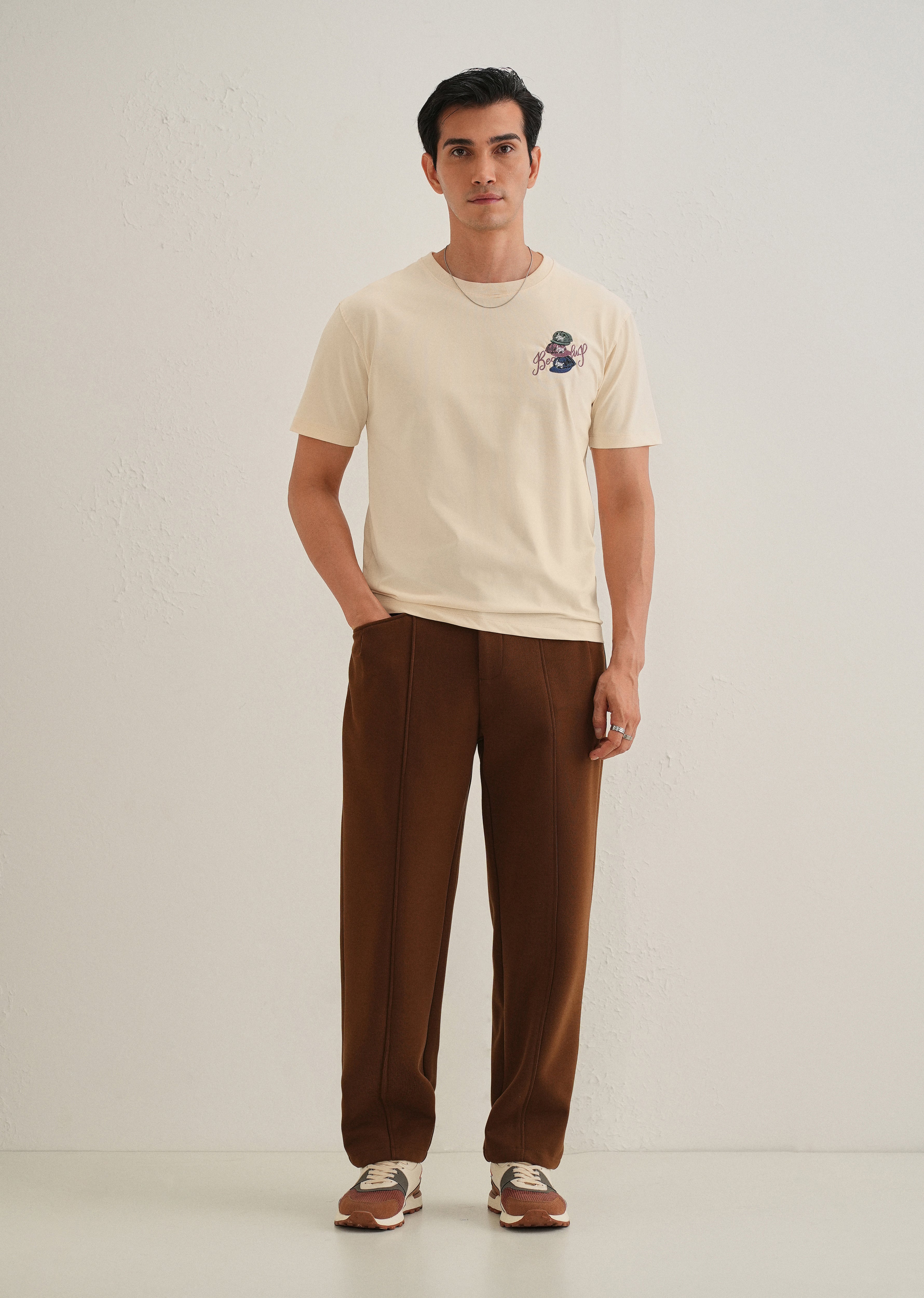 Cream Back Print Regular Fit T-Shirt