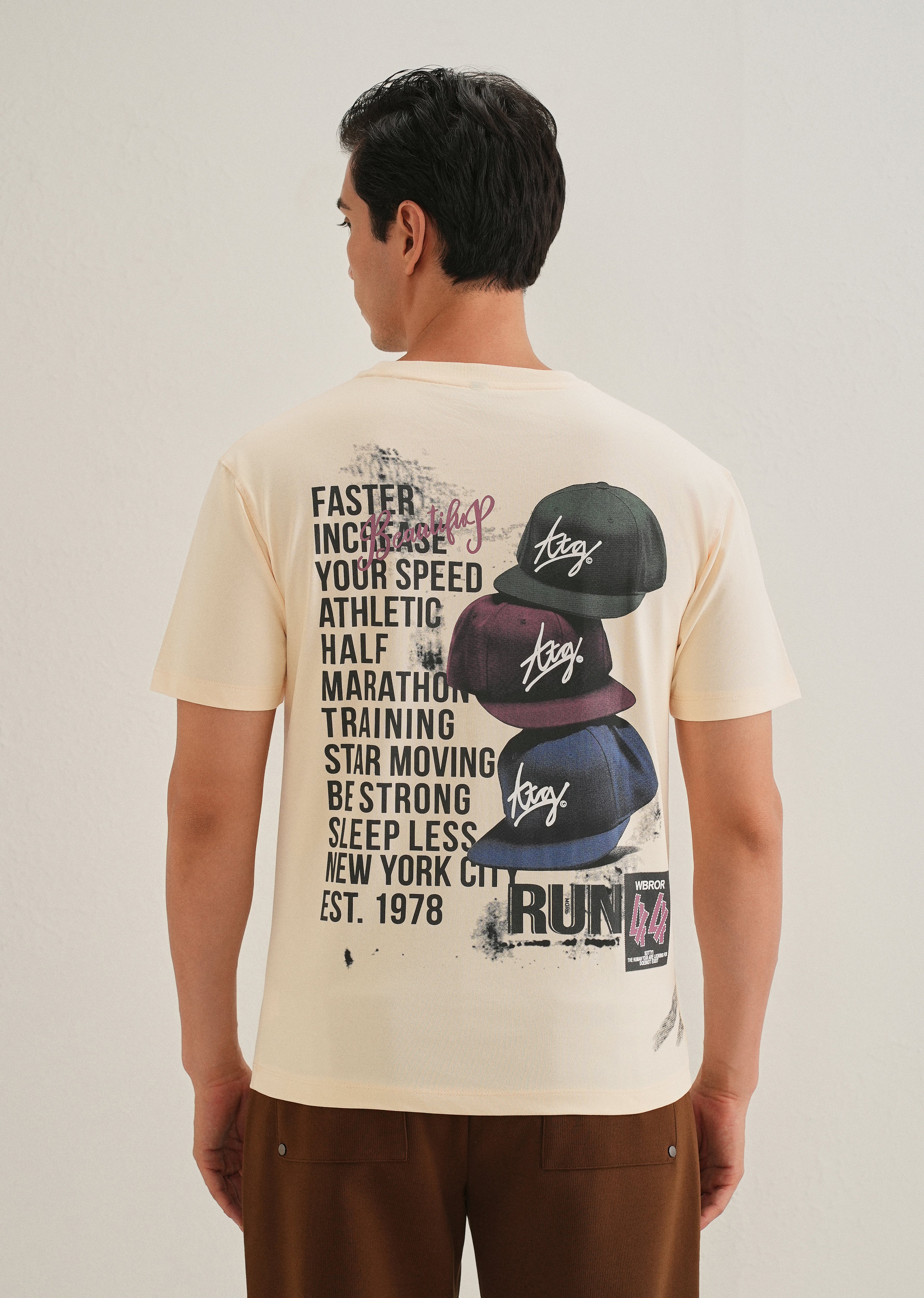 Cream Back Print Regular Fit T-Shirt