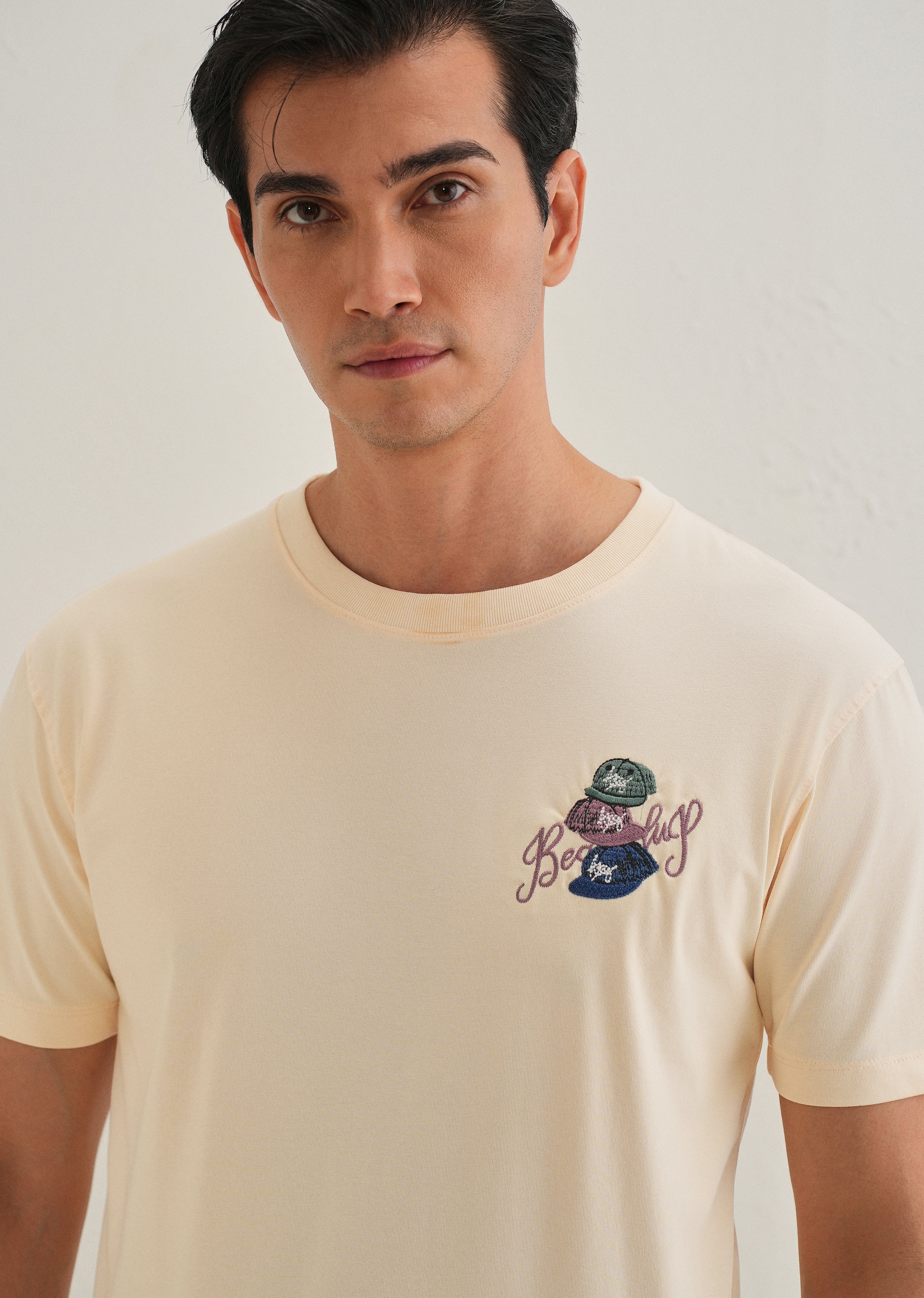 Cream Back Print Regular Fit T-Shirt