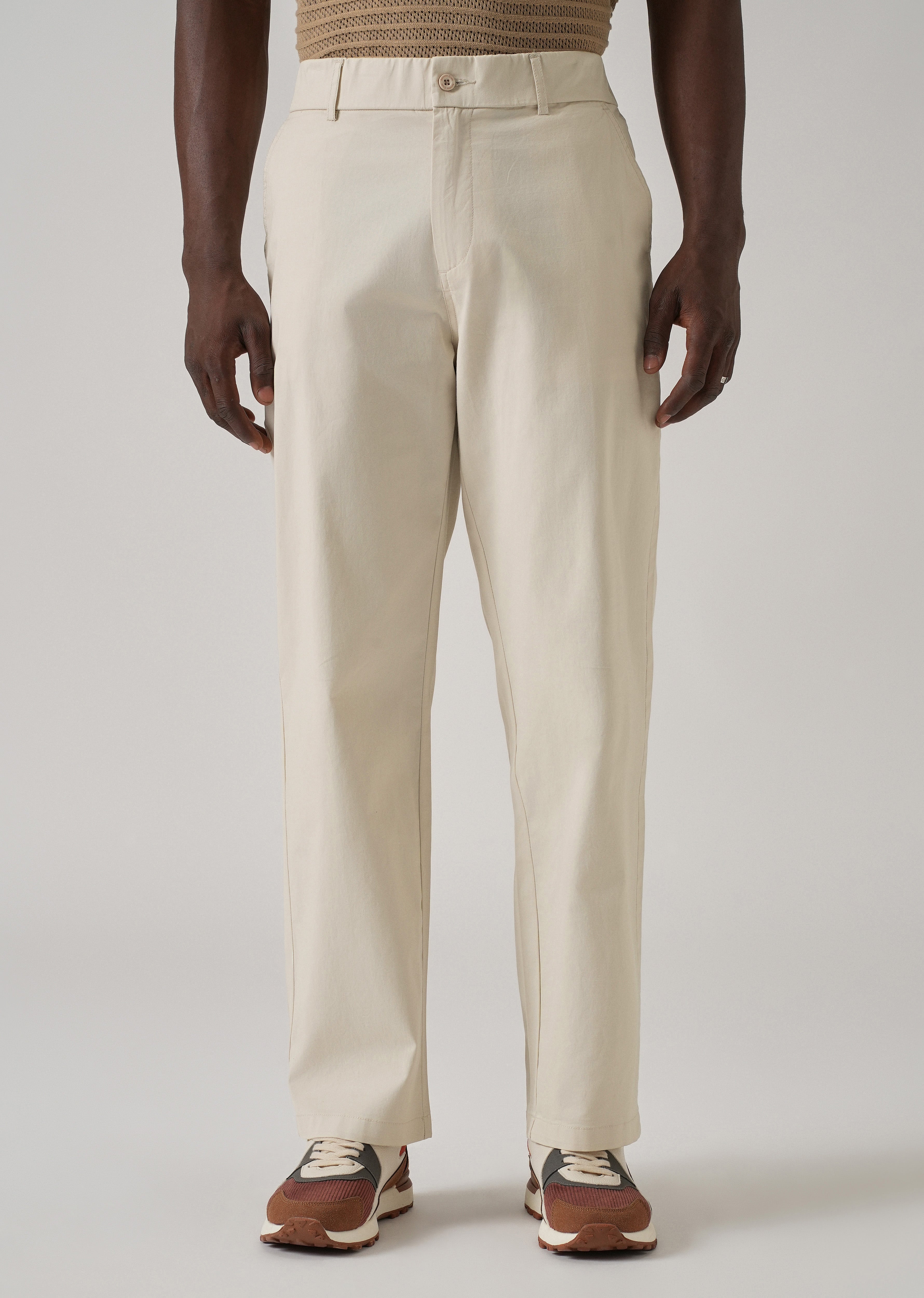 Baggy Fit Cream Chinos