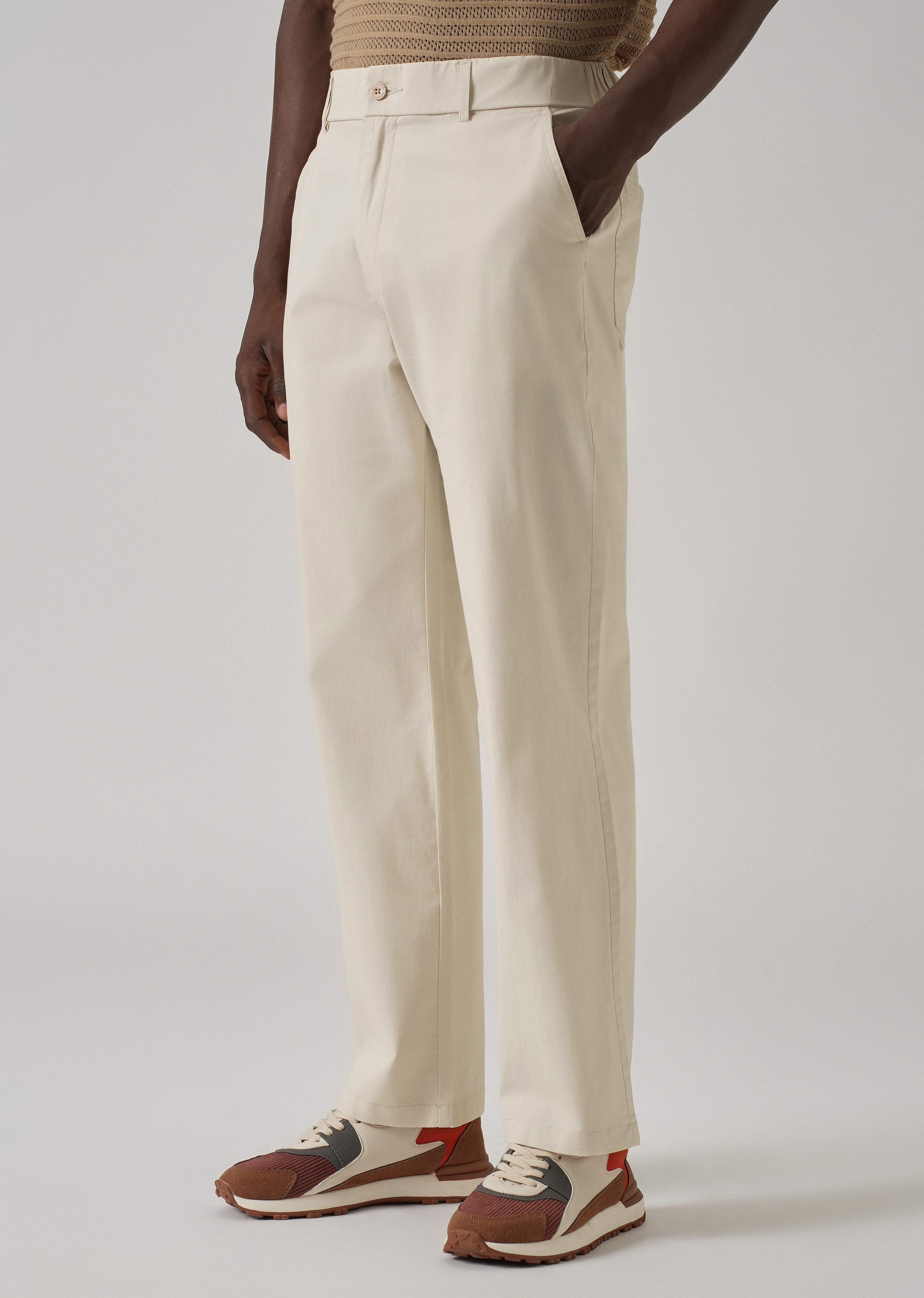 Baggy Fit Cream Chinos