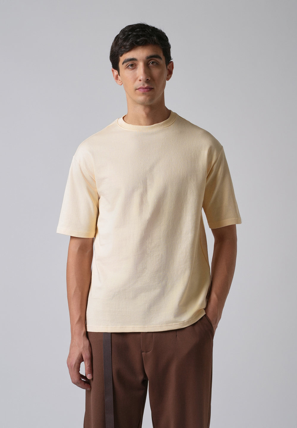 Cream Basic Relaxed Fit T-shirt