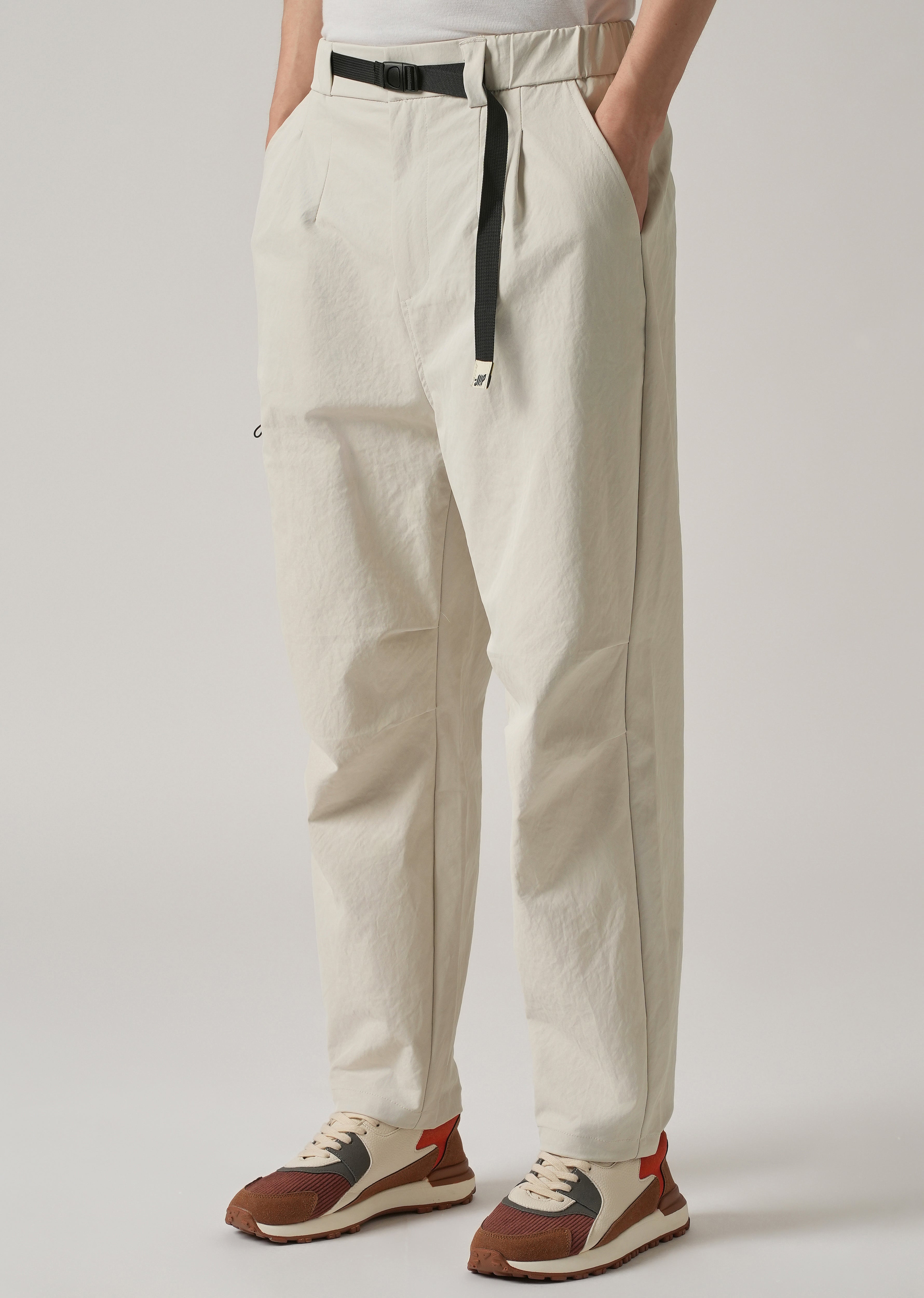 Cream Twill Belt Relaxed Fit Pant
