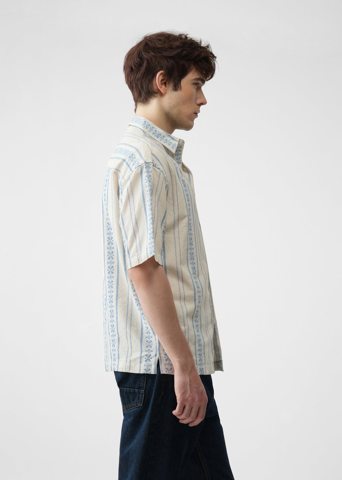 Blue Jacquard Stripe Cotton Shirt