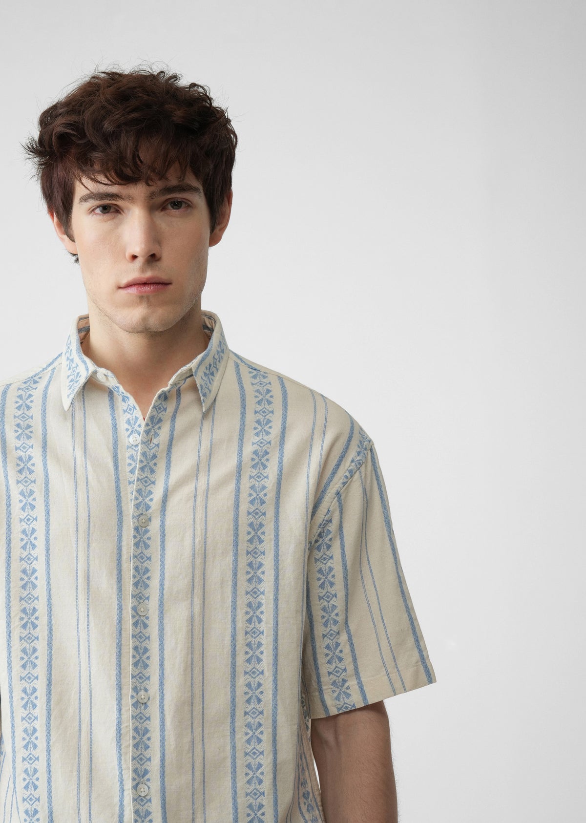 Blue Jacquard Stripe Cotton Shirt