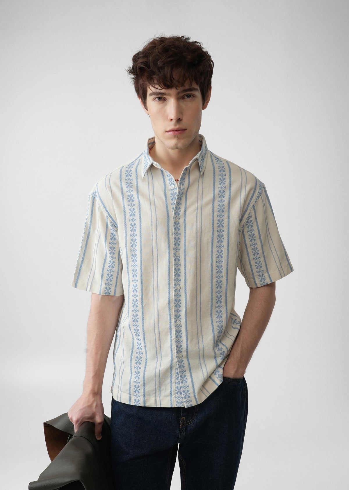 Blue Jacquard Stripe Cotton Shirt