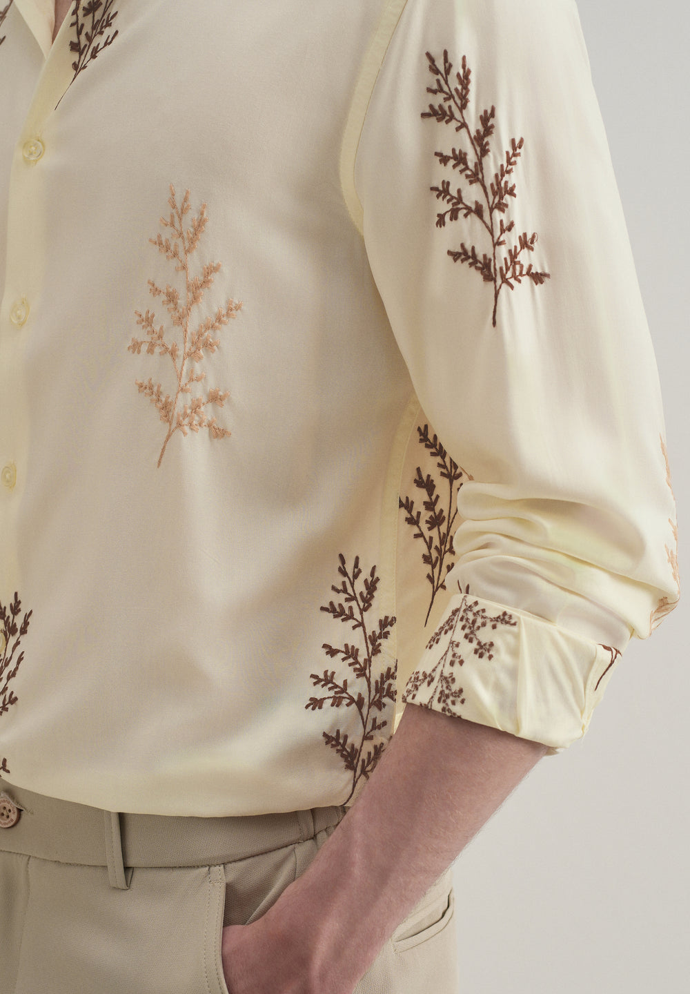 Cream Botanical Embroidery Shirt