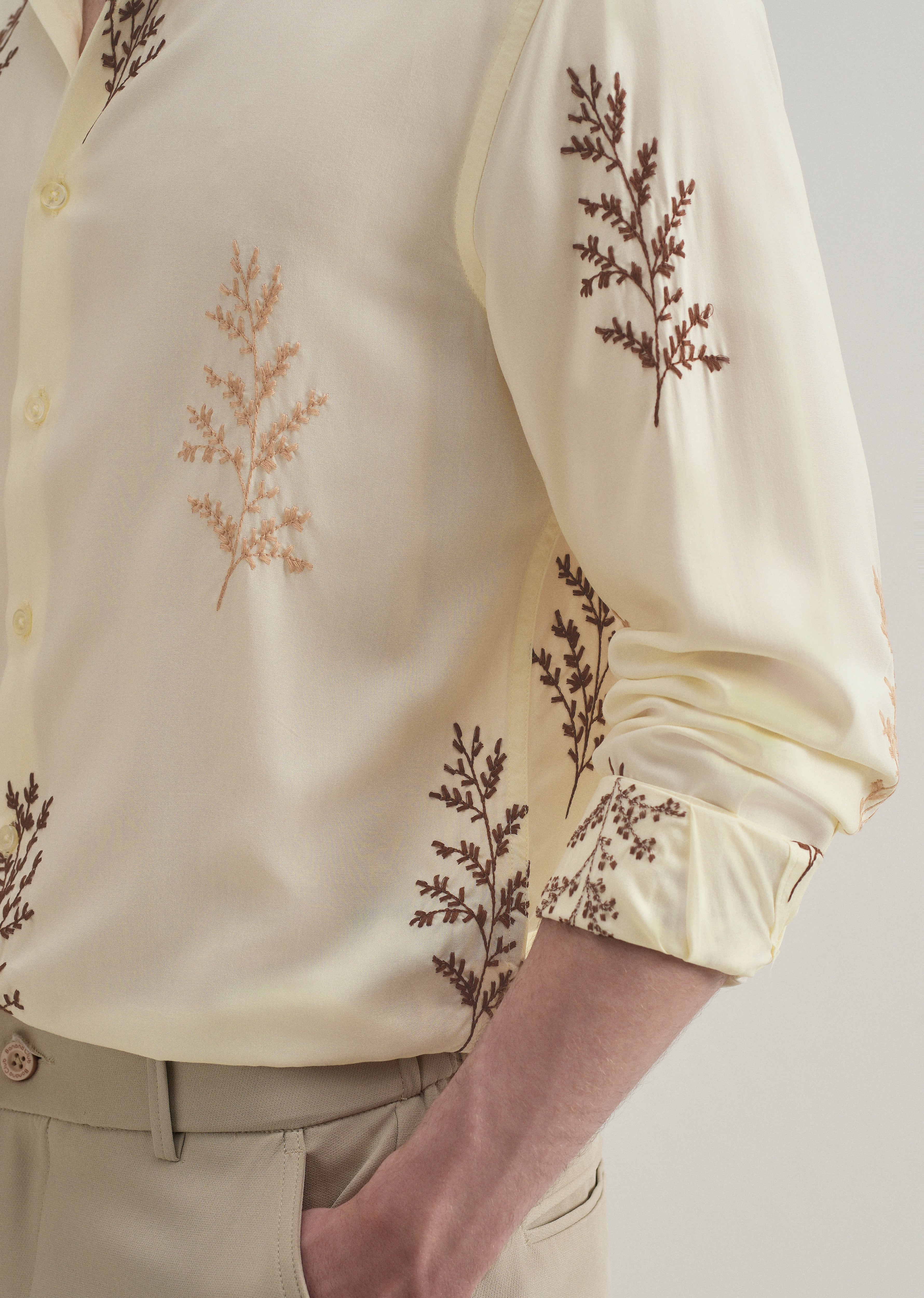 Cream Botanical Embroidery Shirt