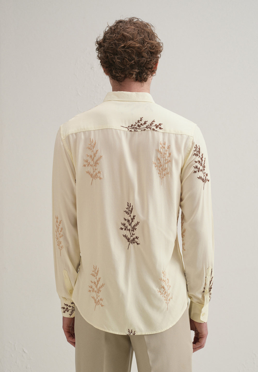 Cream Botanical Embroidery Shirt
