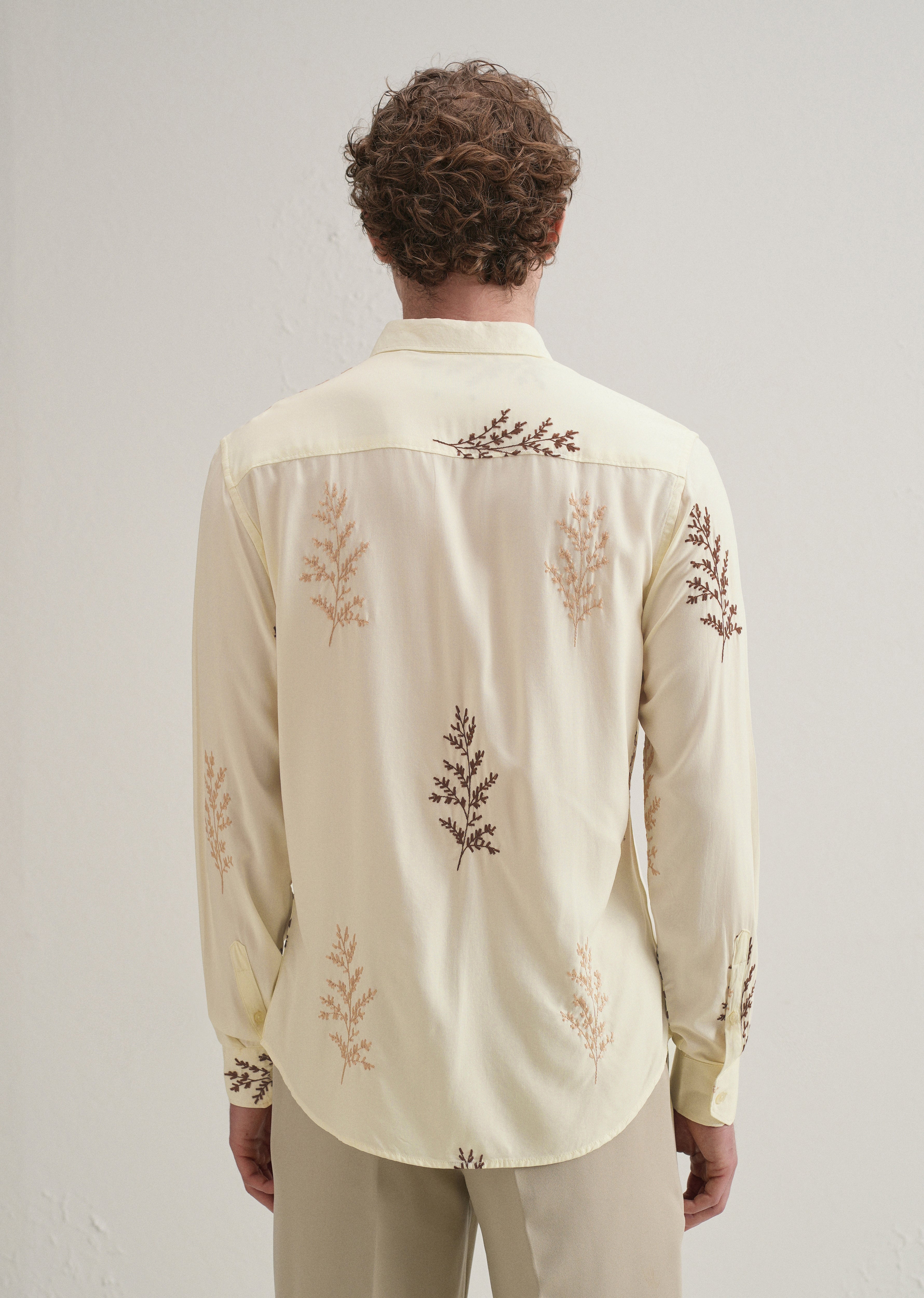 Cream Botanical Embroidery Shirt