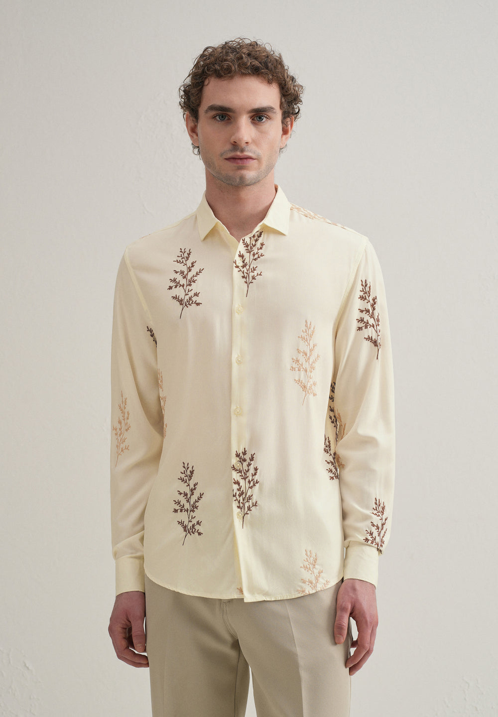 Cream Botanical Embroidery Shirt