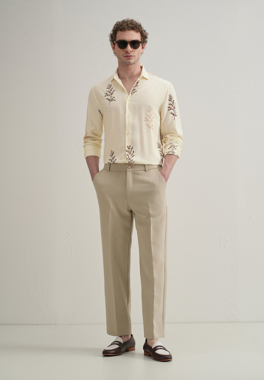 Cream Botanical Embroidery Shirt