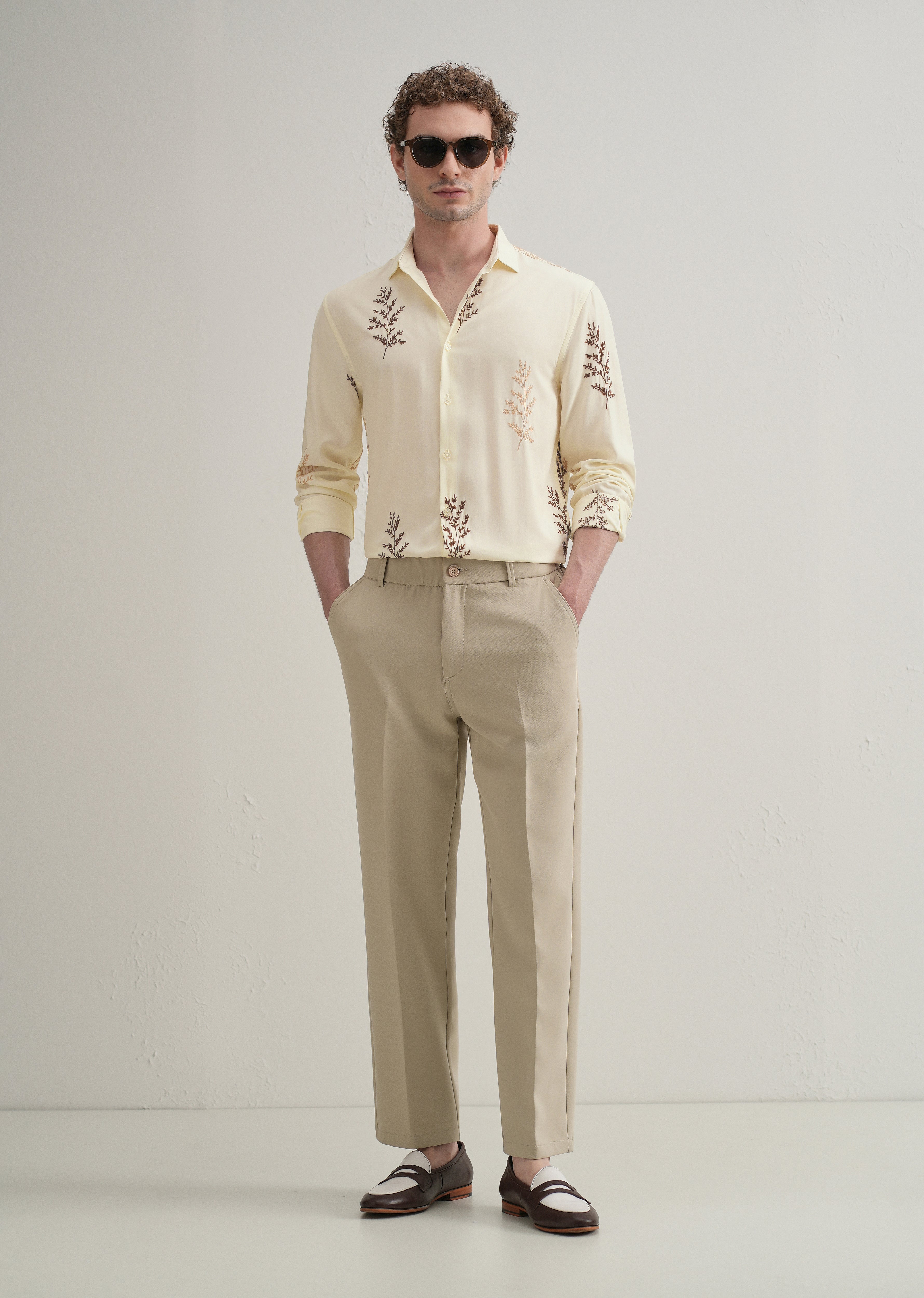 Cream Botanical Embroidery Shirt