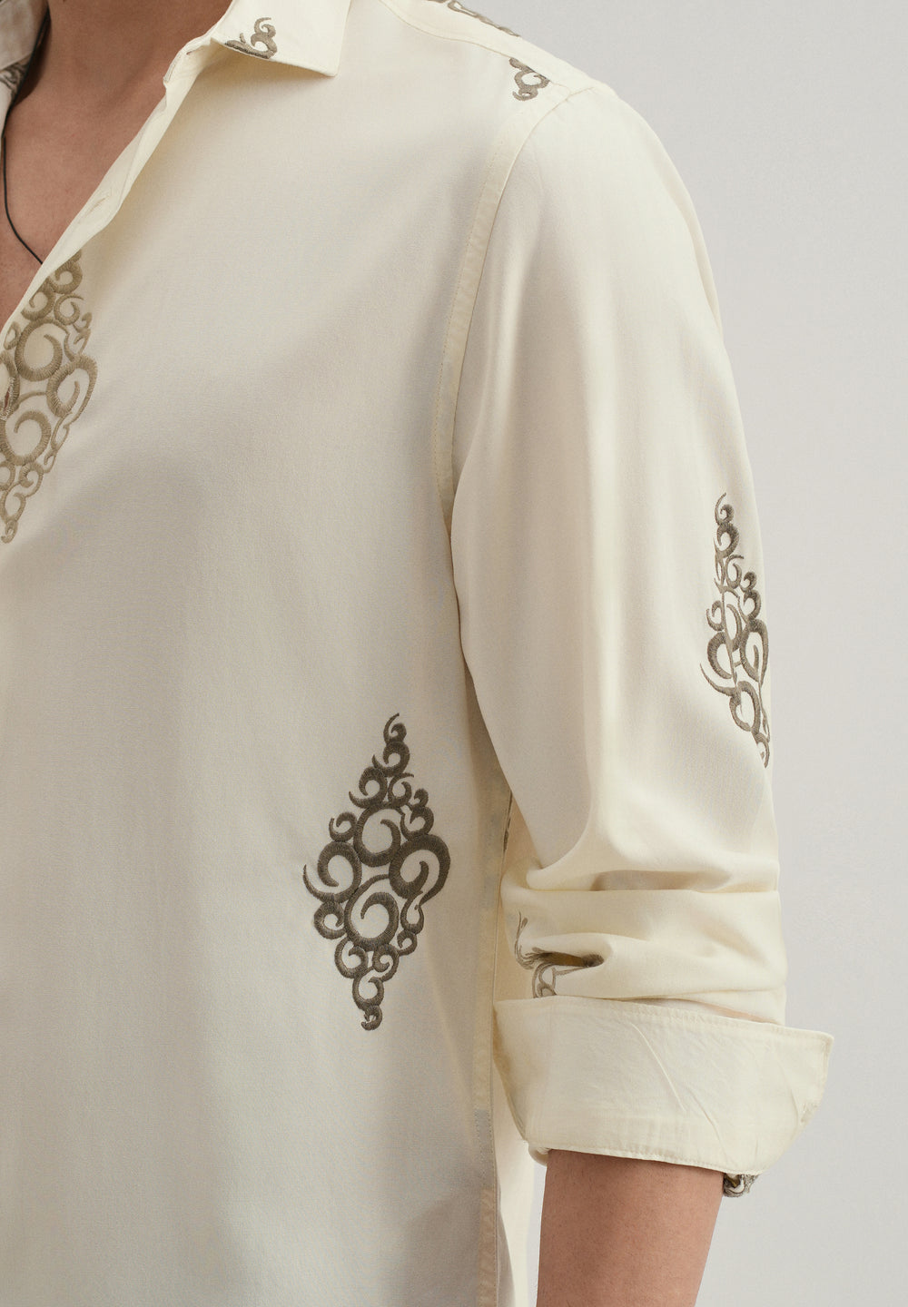 Cream Circular Motif Embroidery Shirt