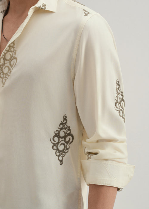 Cream Circular Motif Embroidery Shirt