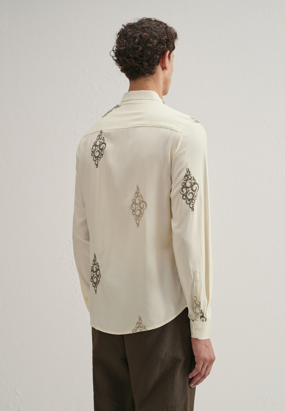 Cream Circular Motif Embroidery Shirt