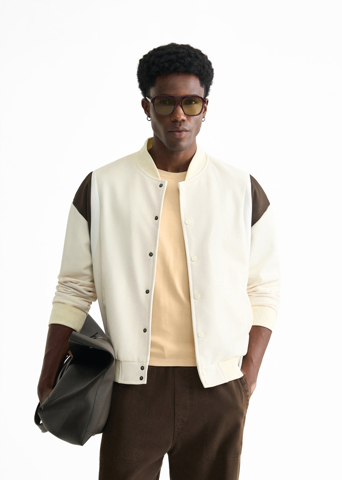 Cream Colorblocked Bomber Jacket