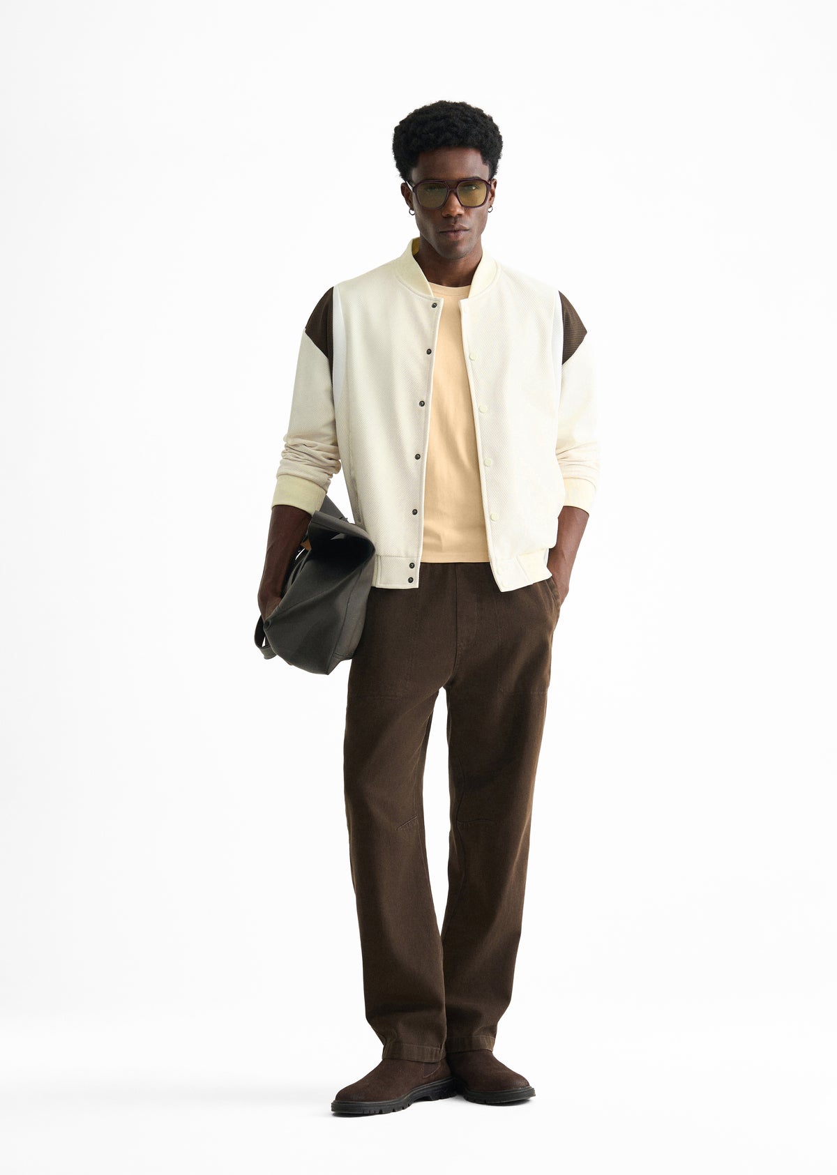 Cream Colorblocked Bomber Jacket