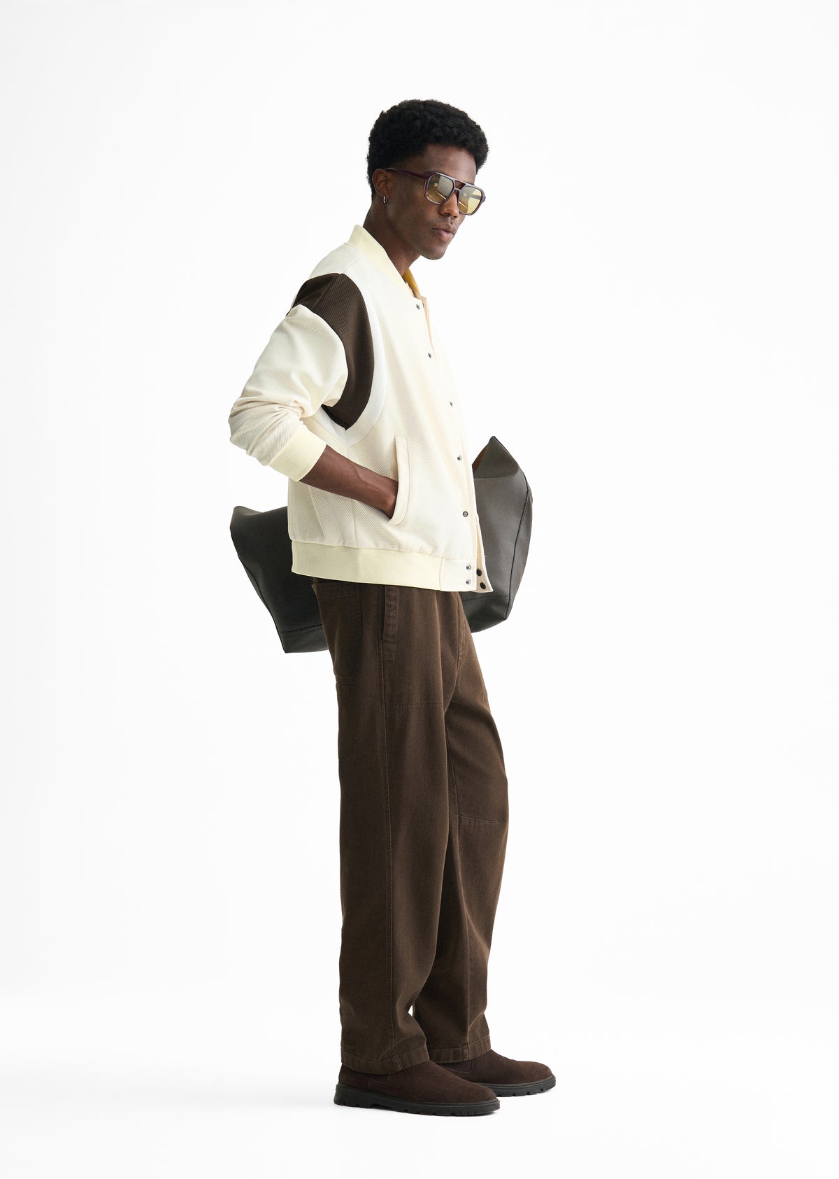 Cream Colorblocked Bomber Jacket