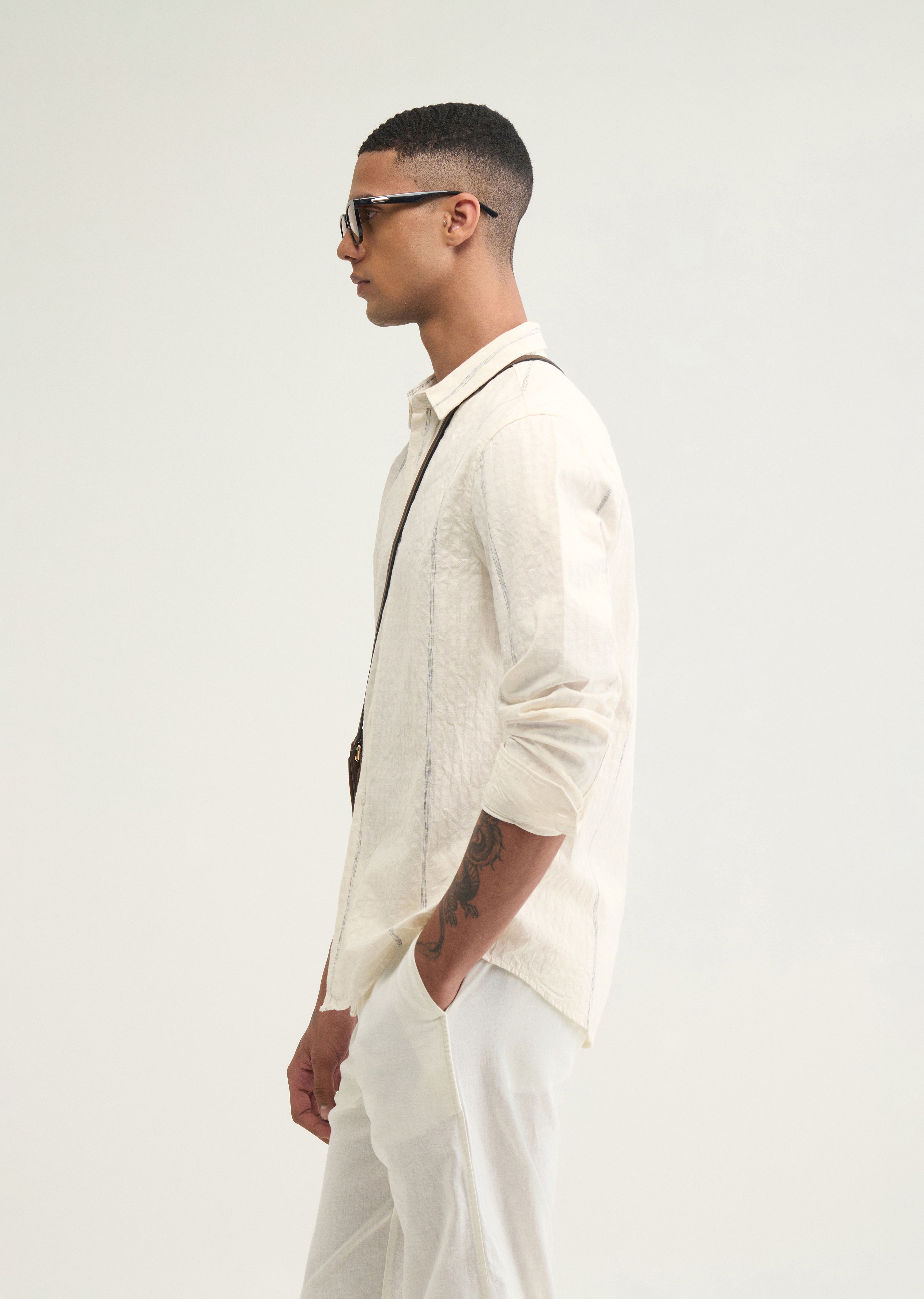 Cream Contrast Striped Cotton Shirt