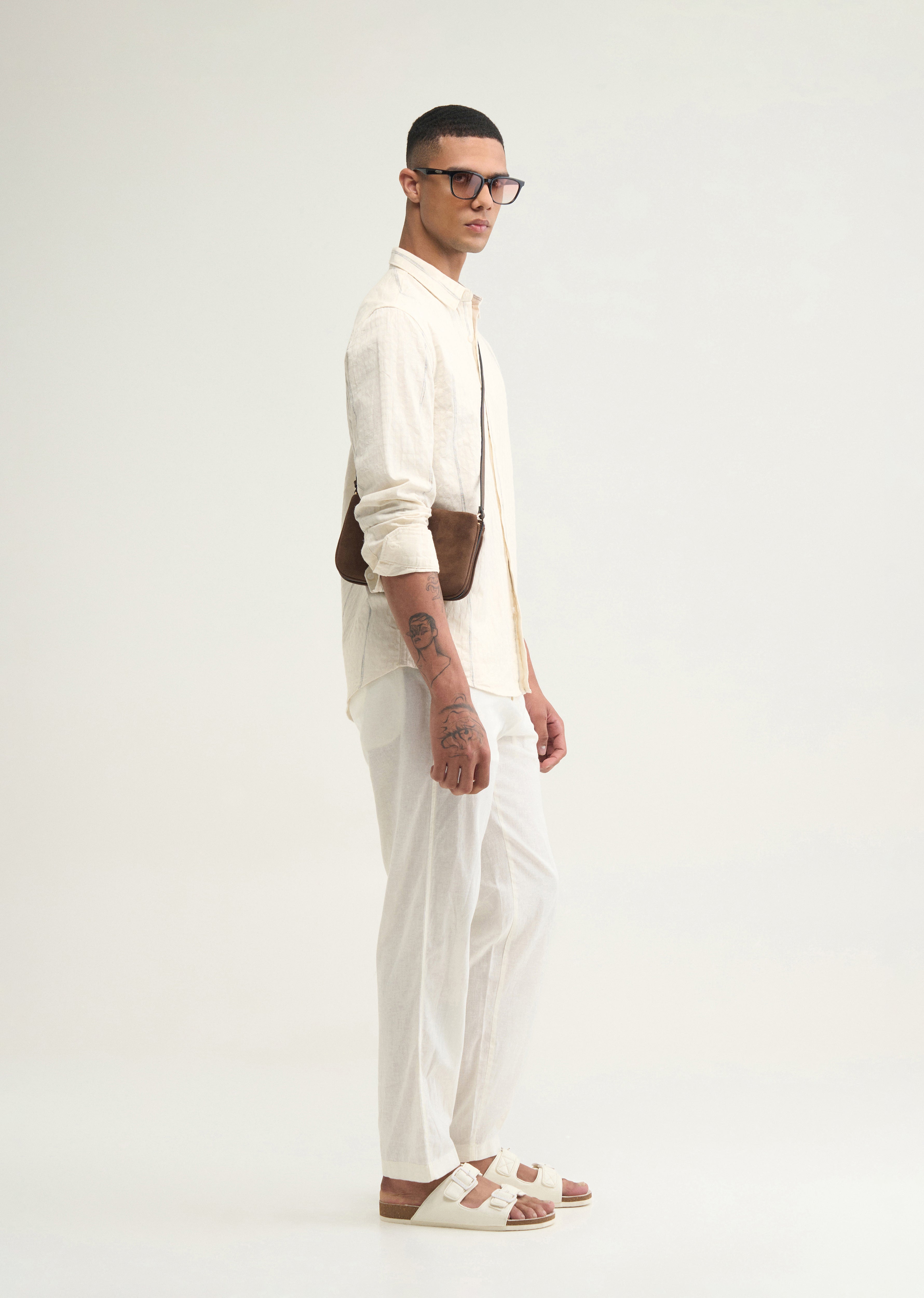 Cream Contrast Striped Cotton Shirt