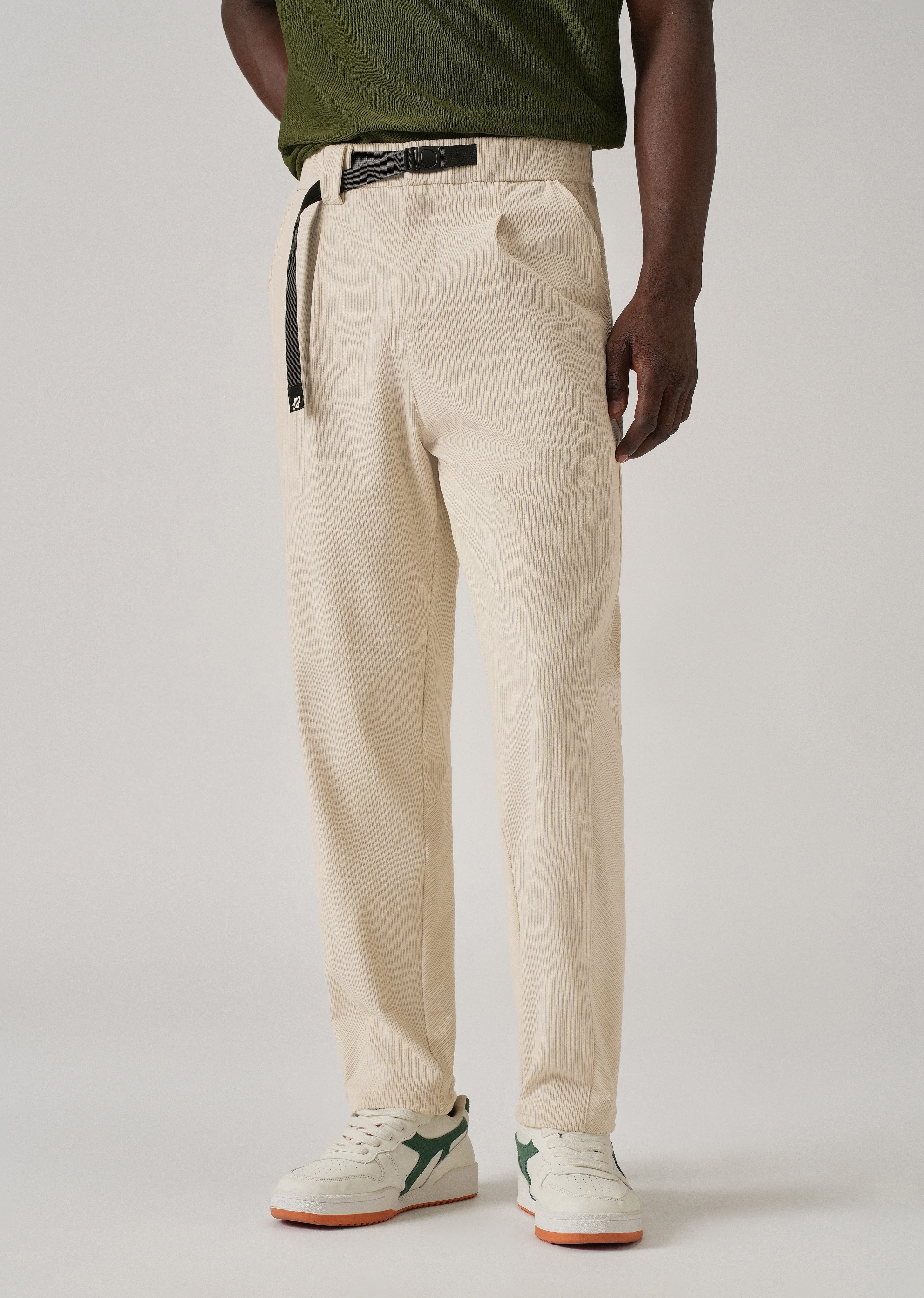 Cream Corduroy Belted Pant