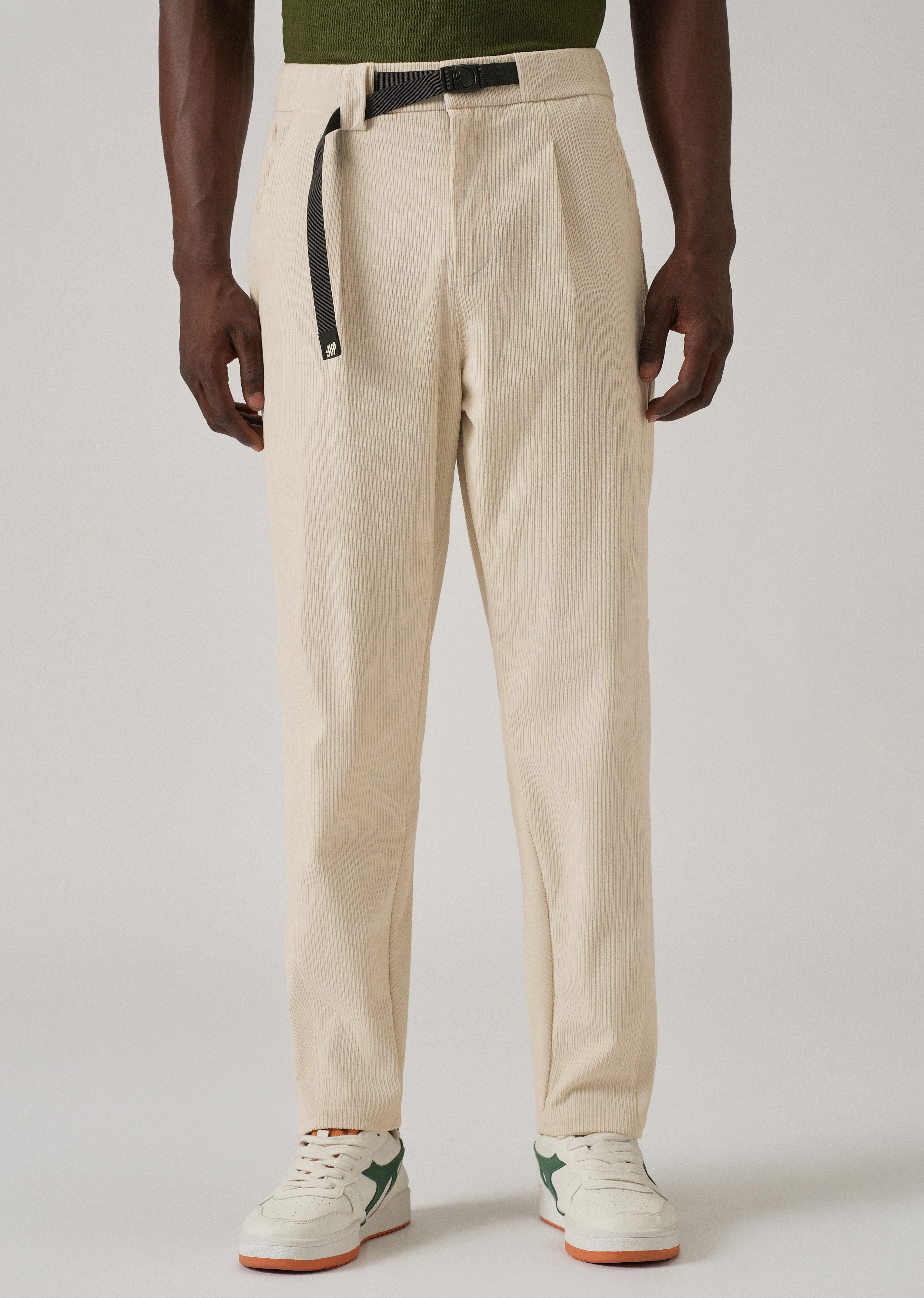Cream Corduroy Belted Pant