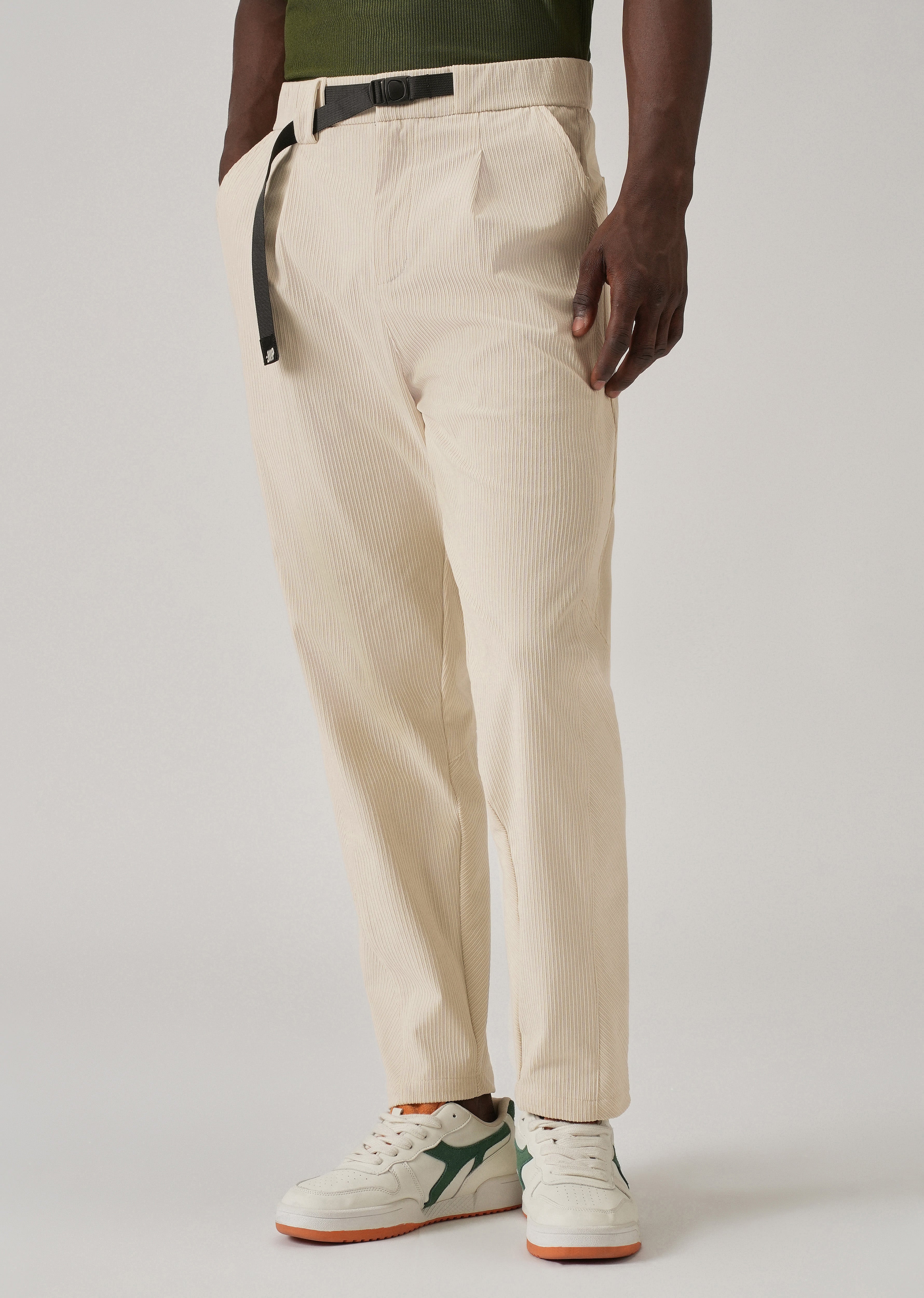 Cream Corduroy Belted Pant