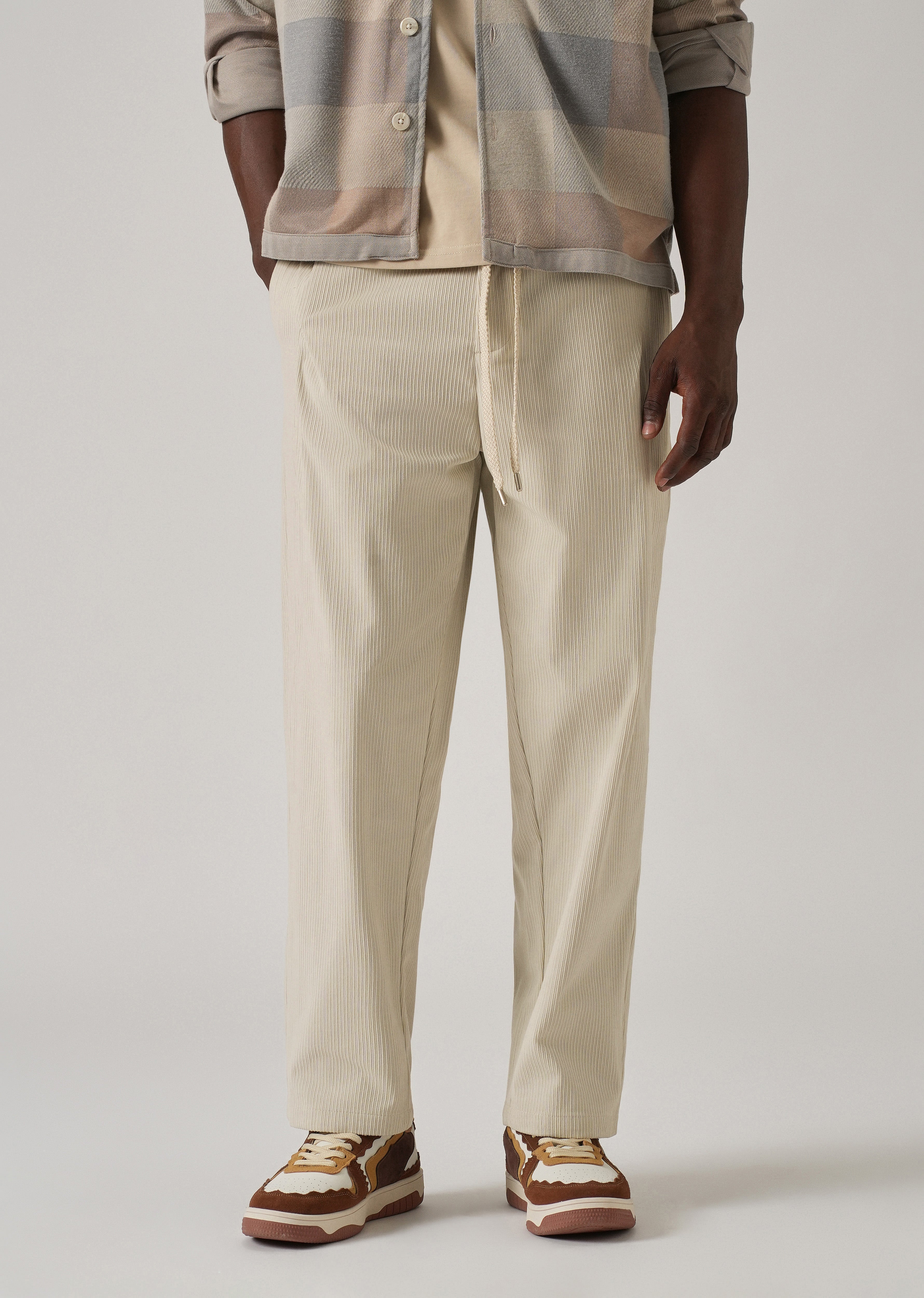 Cream Corduroy Drawstring Pant