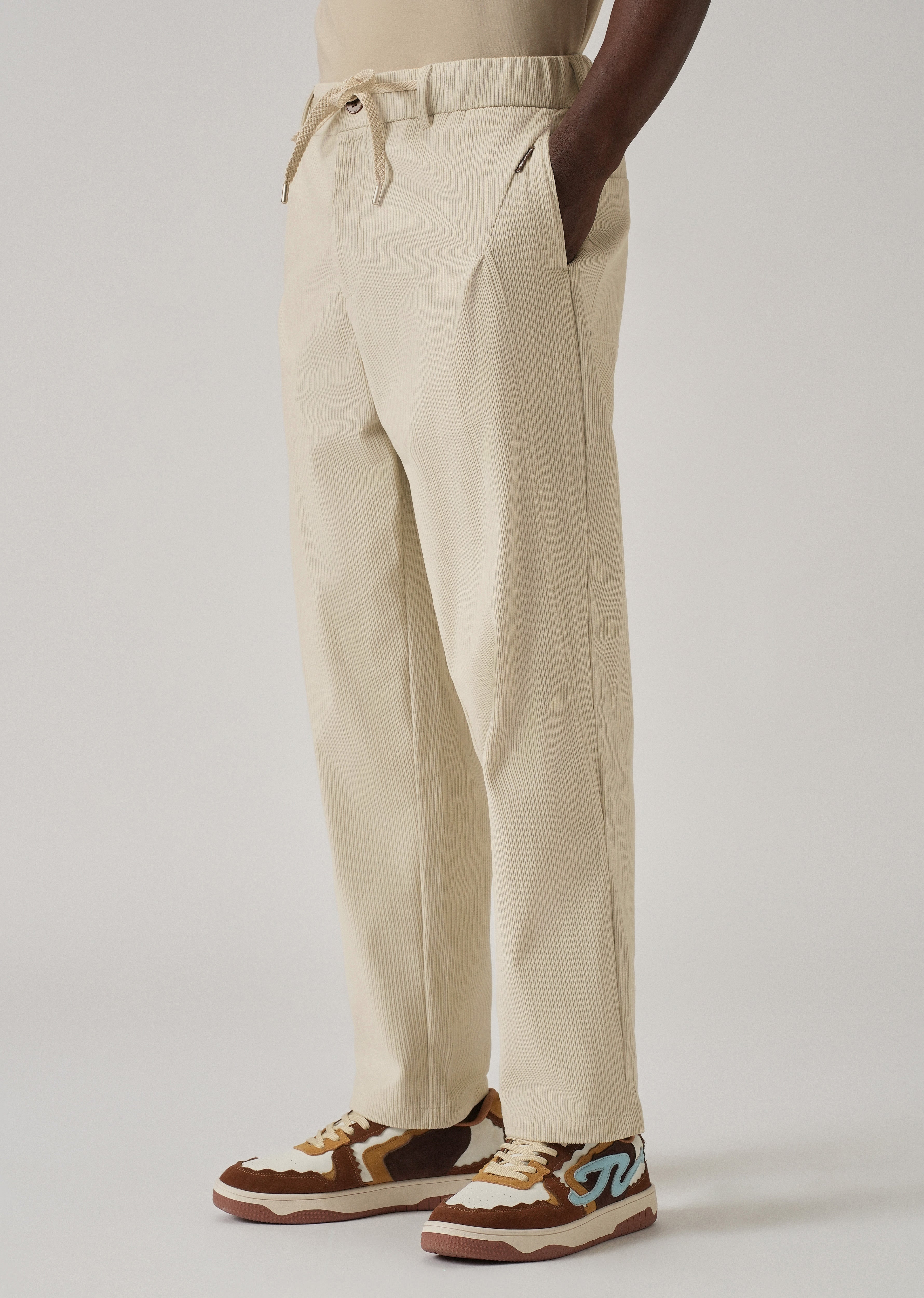 Cream Corduroy Drawstring Pant