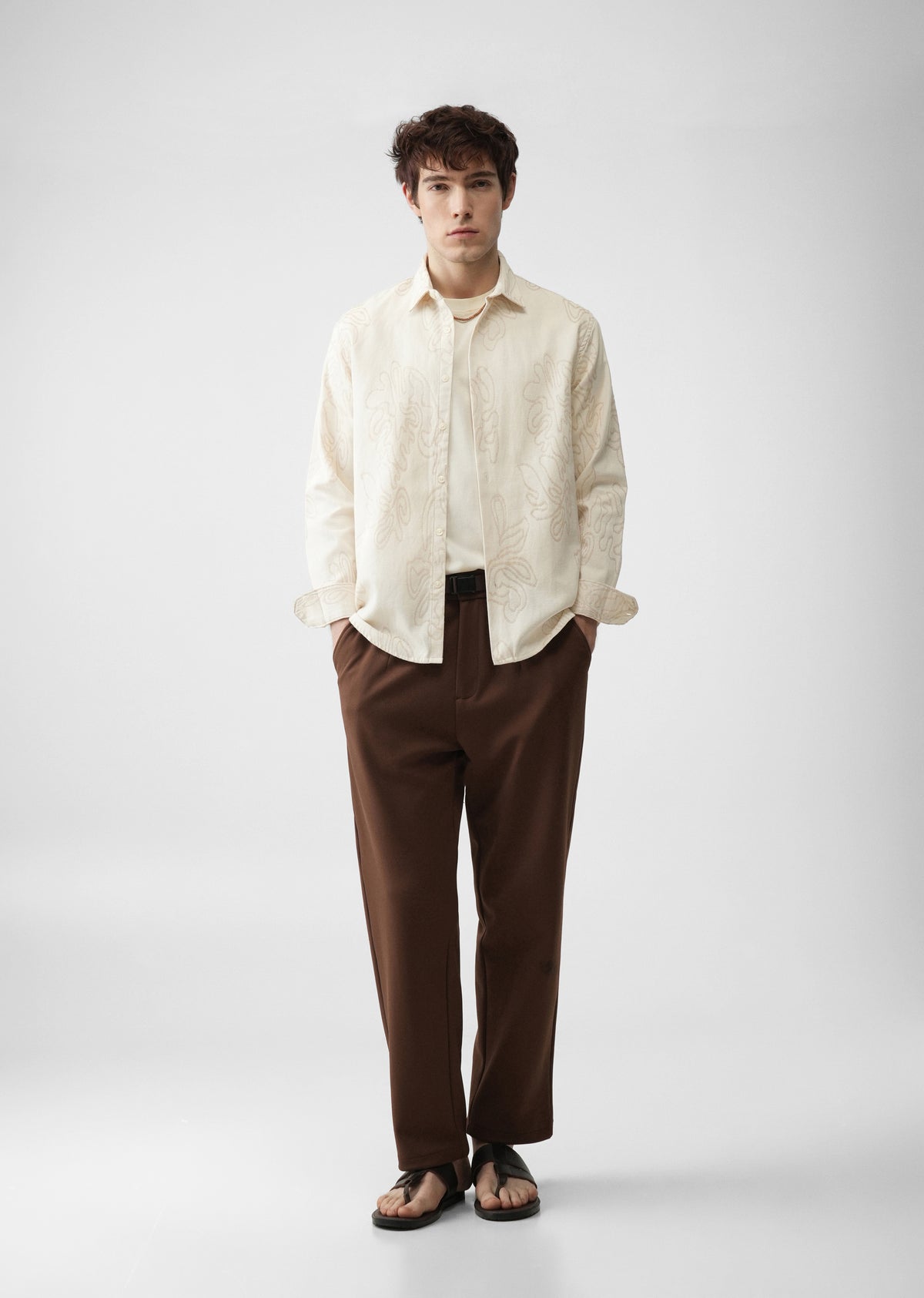 Cream Cotton Blend Jacquard Shirt