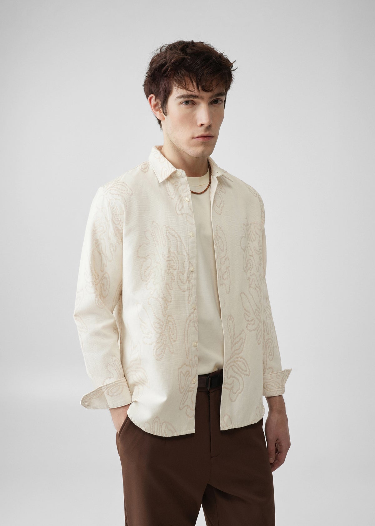Cream Cotton Blend Jacquard Shirt