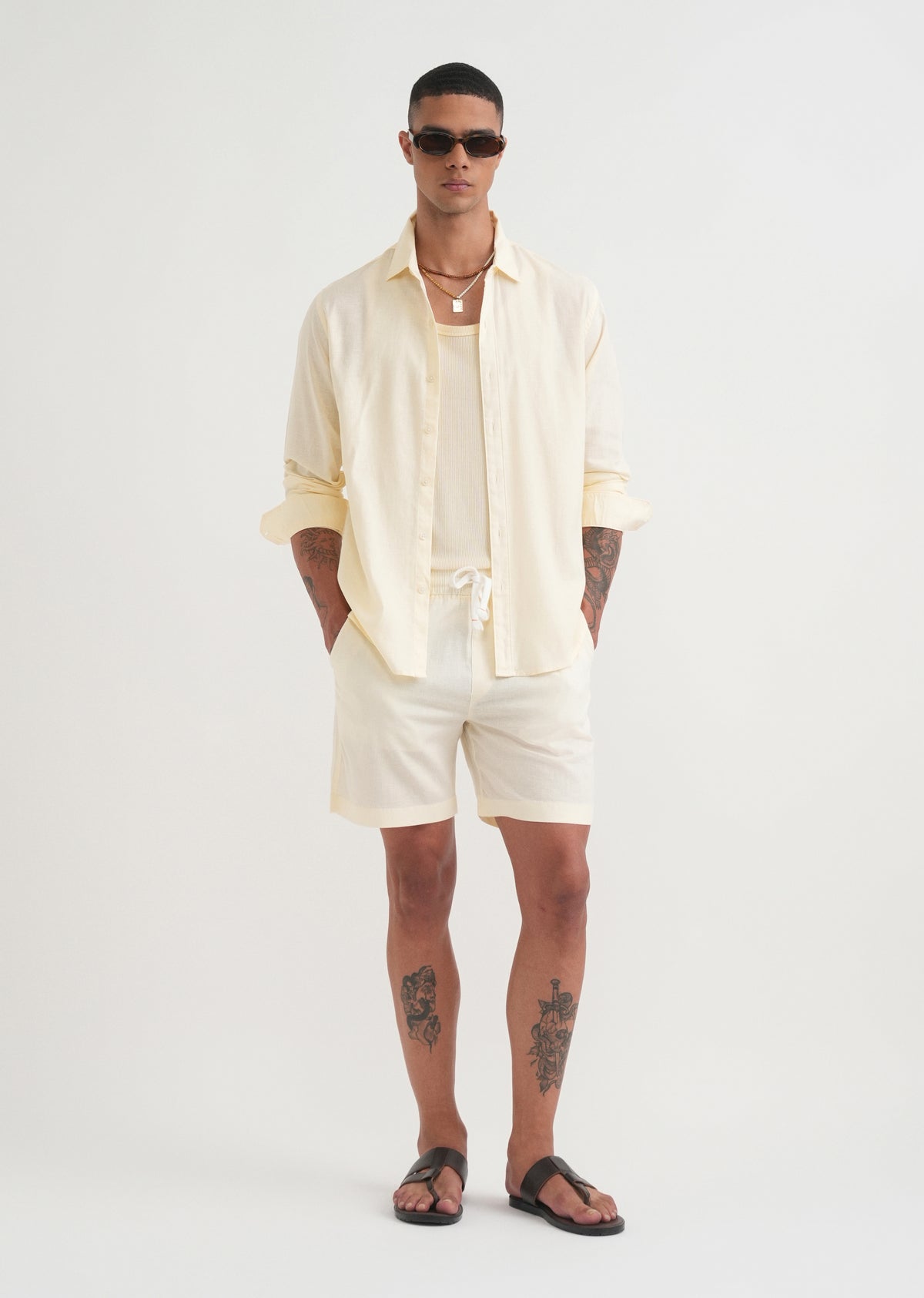 Cream Cotton Blend Regular Fit Shirt