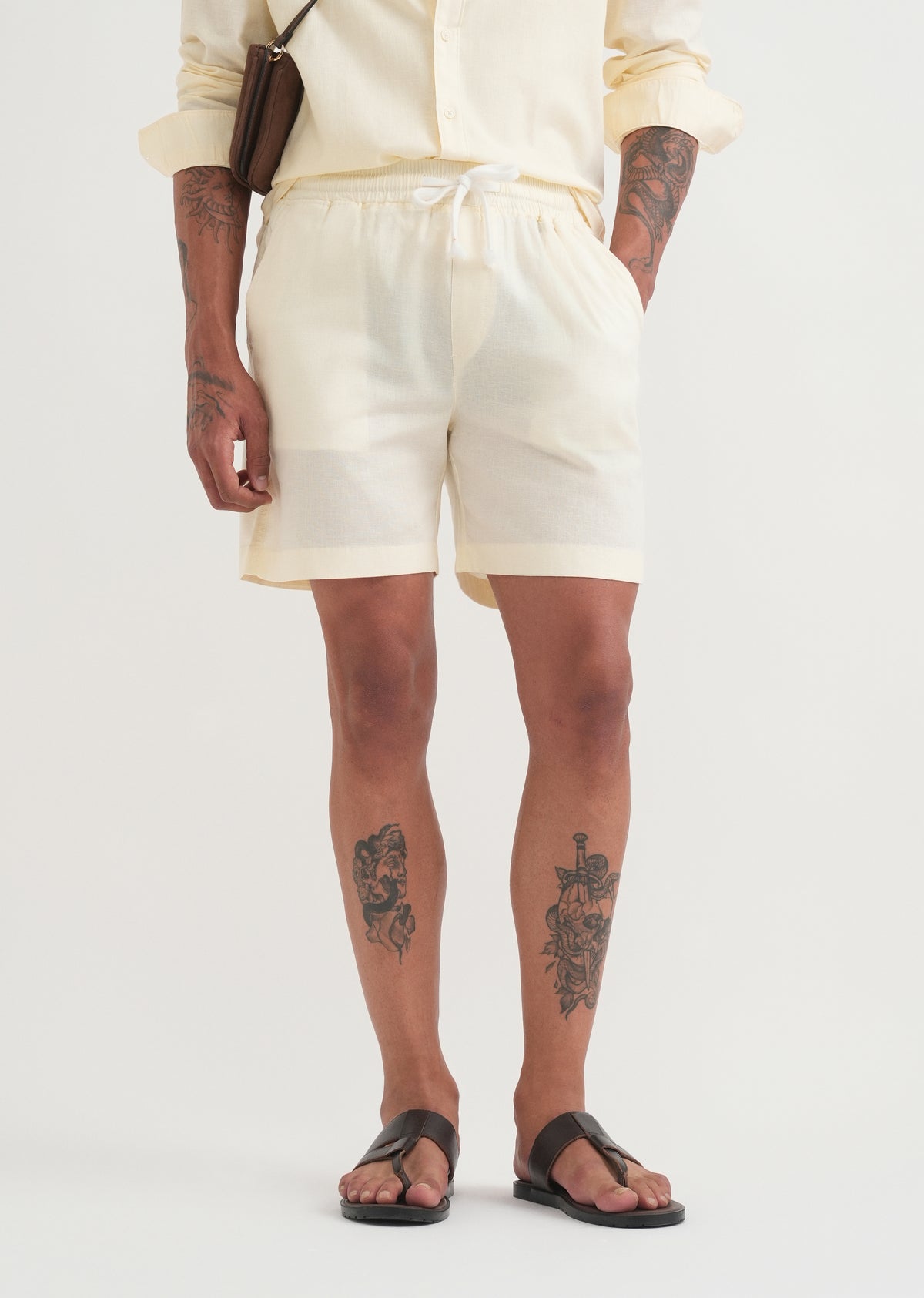 Cream Cotton Blend Shorts