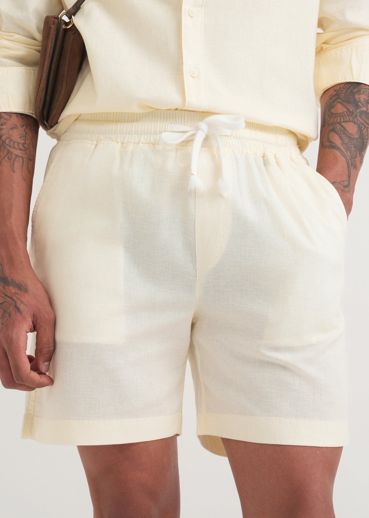 Cream Cotton Blend Shorts