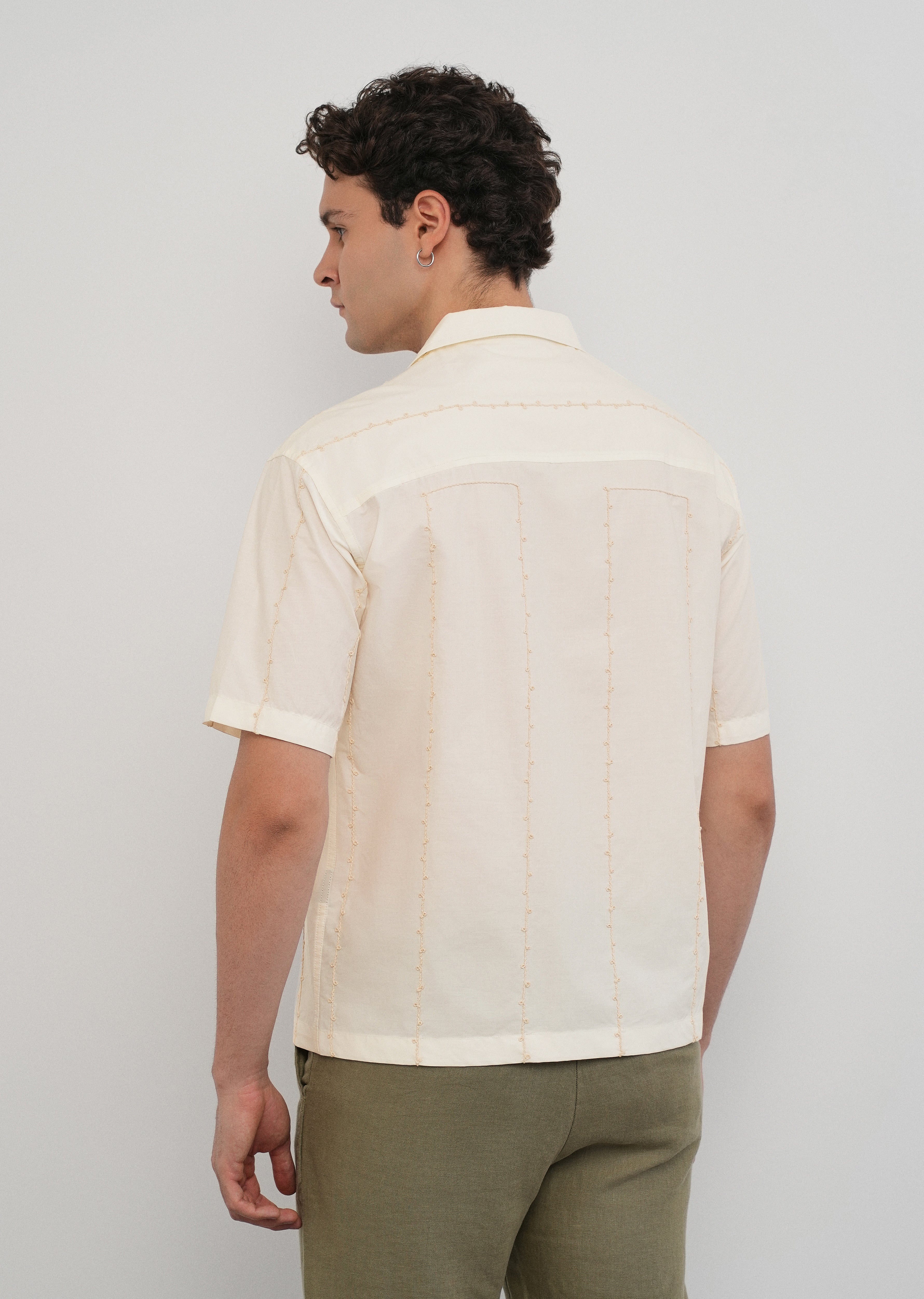 Cream Cotton Embroidery Shirt