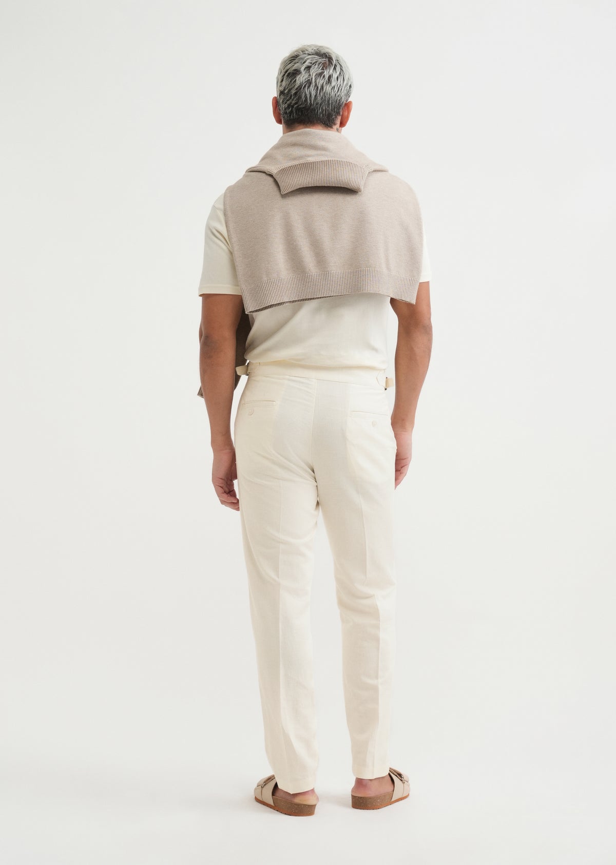 Cream Cotton Linen Gurkha Pant